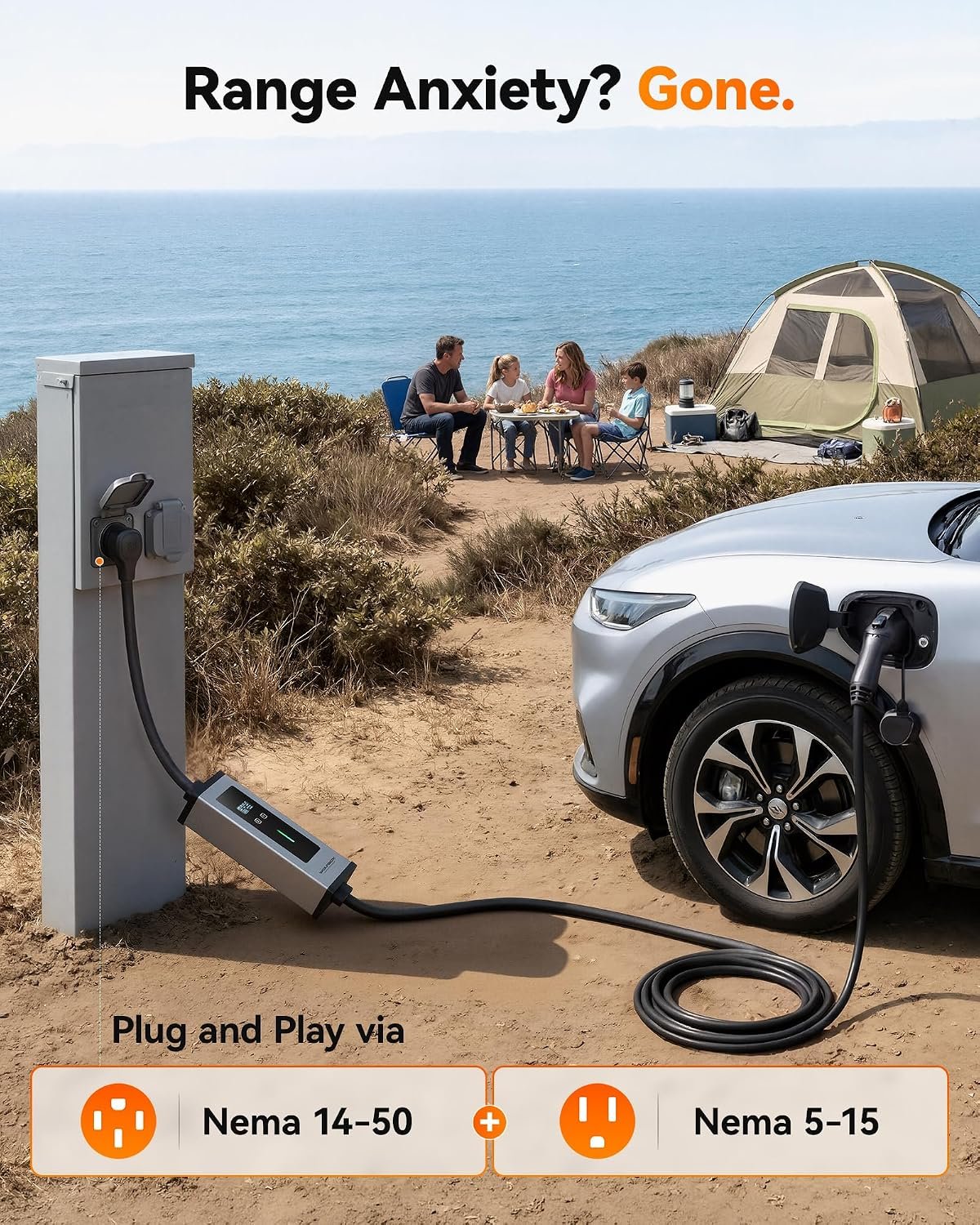 WOLFBOX Portable Level 1&2 EV Charger 40amp for J1772 EVSE(PE40) | ETL Certified, NEMA 5-15&14-50 Plug Adapter,25ft Cable,Indoor/Outdoor(IP66),208-240V - Image 3