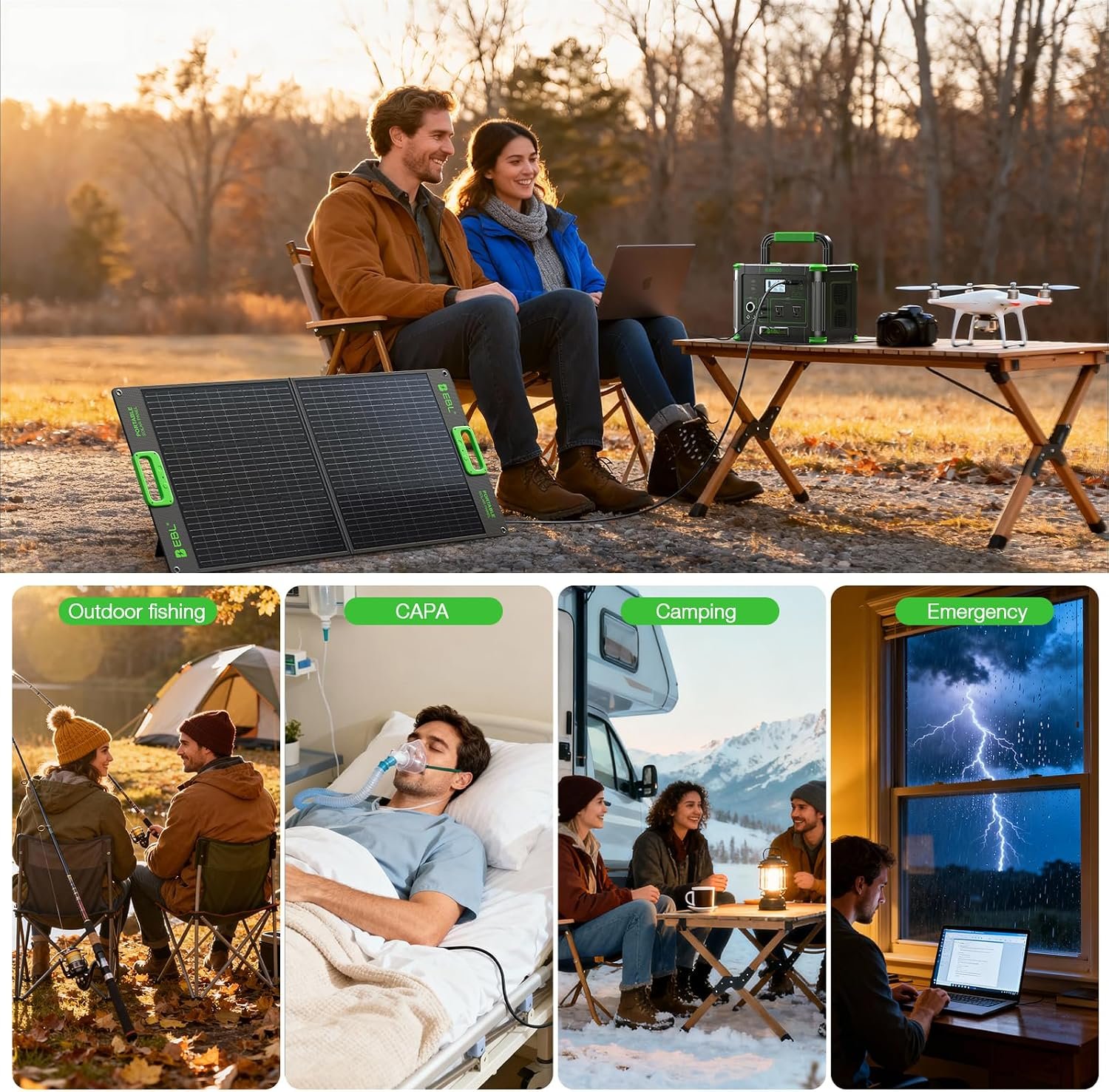 EBL 519.48Wh Solar Generator Kit with 100W 20V Solar Panel | 500W Portable Power Station Backup Battery Power Supply for RV/Van Camping Fishing Climbing Road Trip, Home Use - Image 7