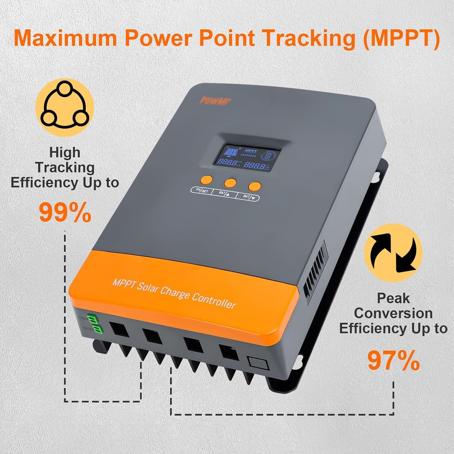 PowMr 100A MPPT Solar Controller, 12V/24V/36V/48V Auto, MPPT Charge Controller 100 Amp w/ LCD Display, Up to 12(Max) Solar Regulator Connections in Parallel, Work with Lead-Acid and Lithium Batteries - Image 8