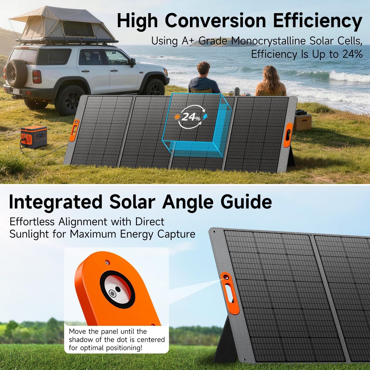 400W Portable Solar Panel for Power Station, 24% High Efficiency Lightweight ETFE Foldable Solar Panel Charger, MC4 Output, IP65 Waterproof, for Outdoor Camping, RV, Emergency Power Supply | 24% High Efficiency ETFE+ Solar Angle Guide 4 Kickstands for Outdoor Foldable Solar IP65 Waterproof MC4 Output - Image 2