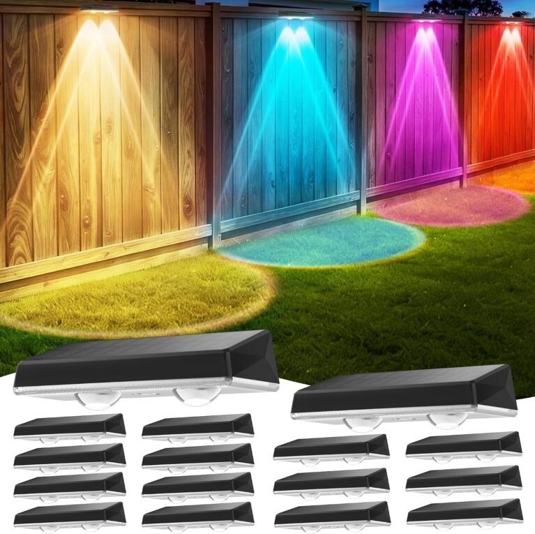 Solar Fence Lights Outdoor, 16 Pack Fence Lights Solar Powered Waterproof IP67 with 8 Color Modes, Dusk to Dawn Auto-Work Solar Lights for Wall, Patio, Garden, Backyard