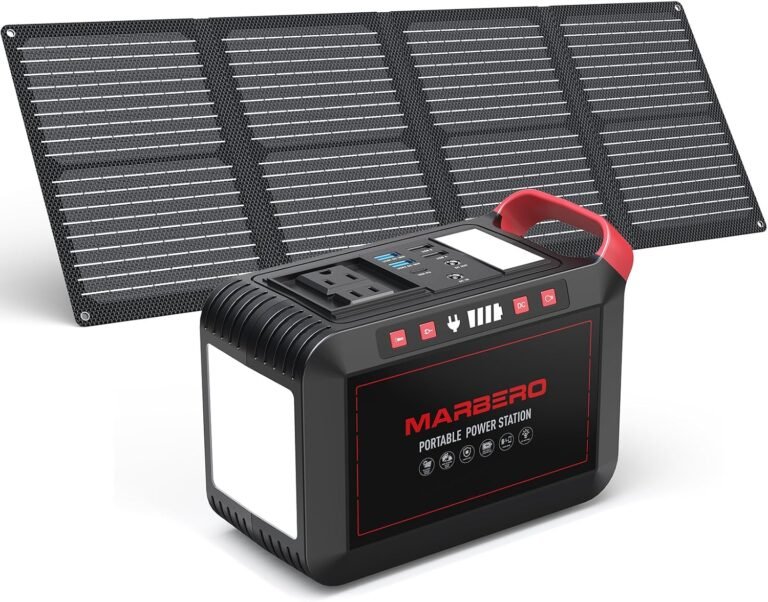 MARBERO 237Wh Solar Generator with Solar Panel Included Portable Power Station 300W Pure Sine Wave with Foldable Solar Panel 60W Set for Camping Outdoor Hiking Fishing Emergency | Solar Powered Generator 375W Surge Portable Power Station Pure Sine Wave 110V for Camping Outdoor Fishing Home Emergency CPAP