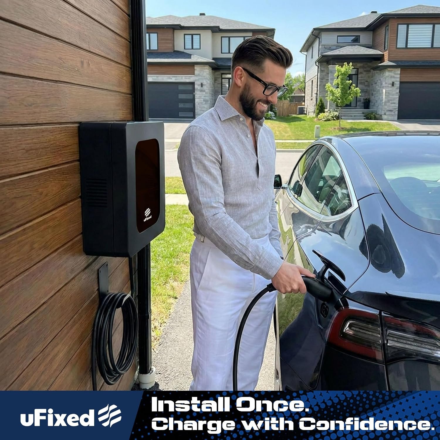 Outdoor EV Charger Enclosure with Lock, Weatherproof Metal Wall Box for Tesla Wall Connector and ChargePoint Charger, Visible Window, Easy Installation, Black - Image 2