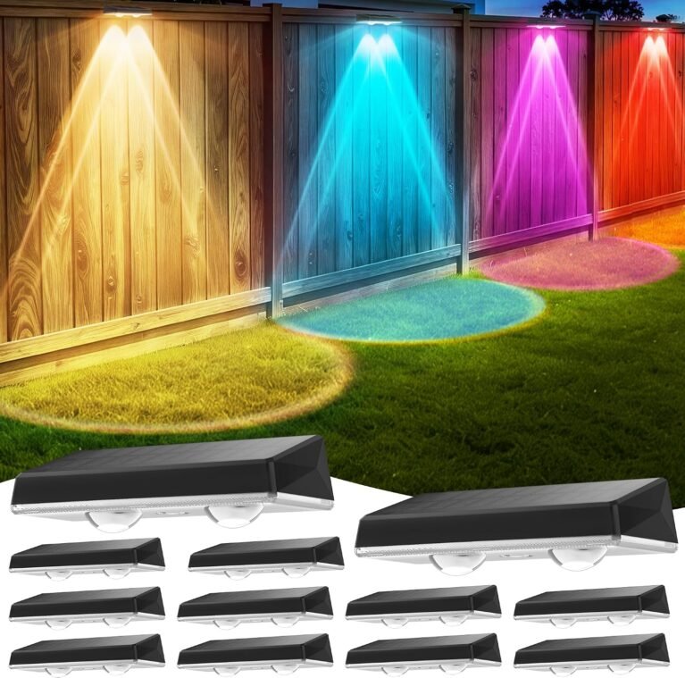 Solar Fence Lights Outdoor, 12 Pack Fence Lights Solar Powered Waterproof IP67 with 8 Color Modes, Dusk to Dawn Auto-Work Solar Lights for Wall, Patio, Garden, Backyard