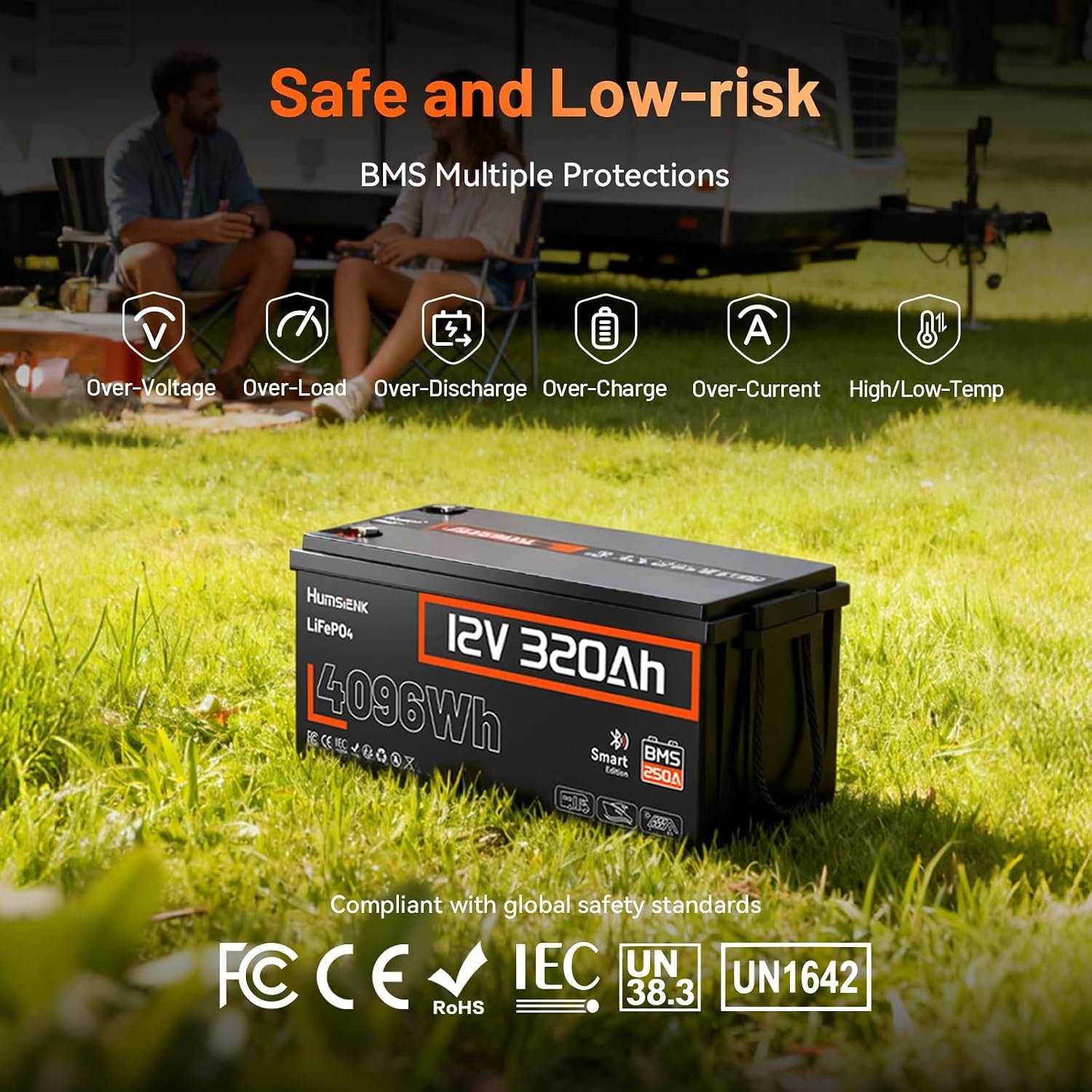 HumsiENK 12V 320Ah LiFePO4 Battery with Bluetooth, 4096Wh Deep Cycle Lithium Battery, 250A BMS (3200W Output), Low-Temp Cut-Off, 58.6lbs Ultra-Light Replacement for 3x 100Ah, RV, Marine, Solar - Image 8