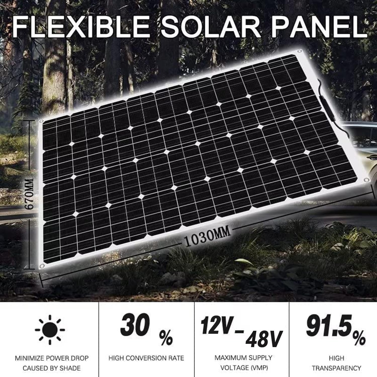 1000 Watt Solar Panel Kit, with Inverter & Charge Controller(40A) 2pcs 500 Watt Flexible Monocrystalline Solar Panel kit Photovoltaic Module for 12-48V Battery Charging Car Battery Camper RV - Image 3