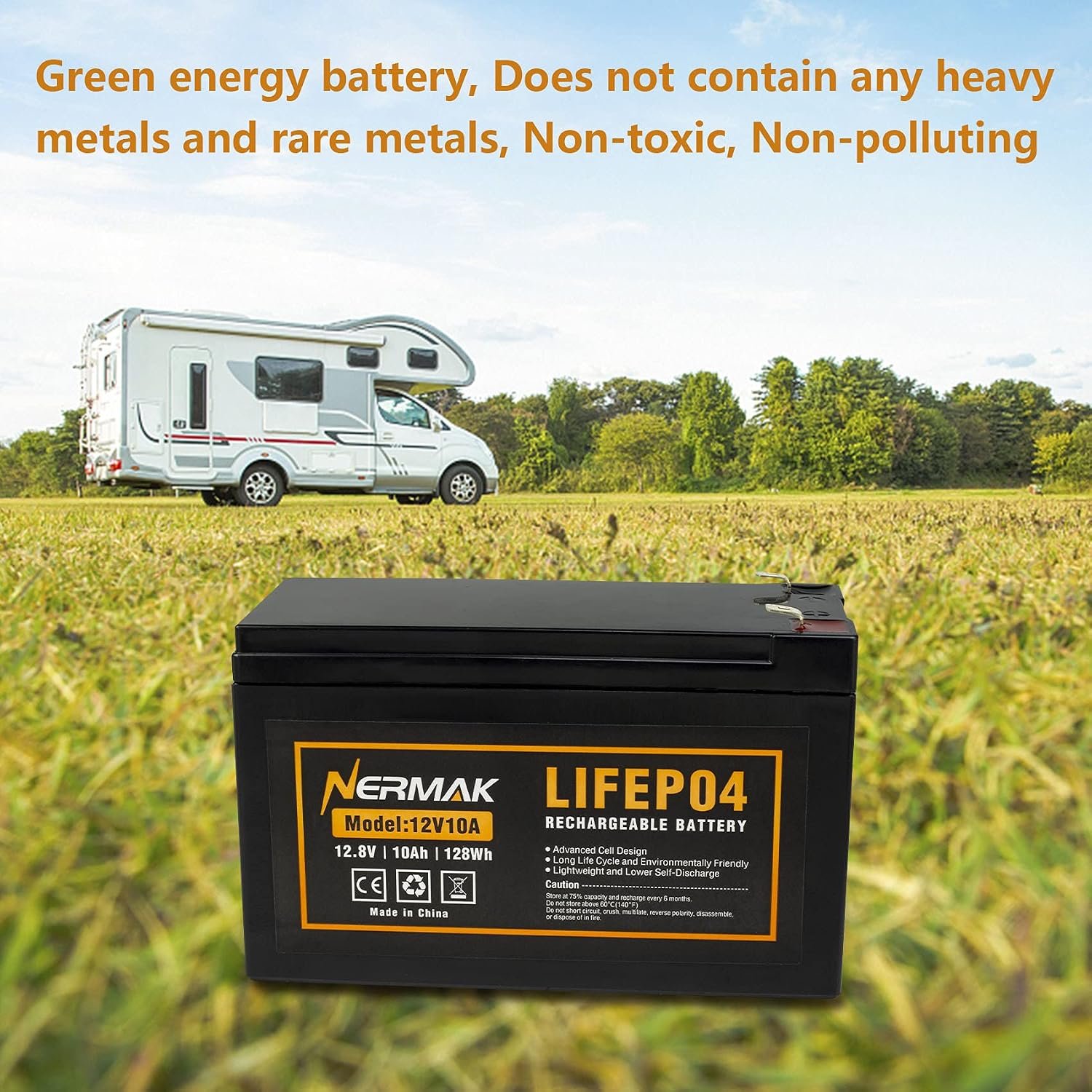 NERMAK 12V 10Ah Lithium LiFePO4 Deep Cycle Battery with 10A BMS,Lightweight | 2000+ Cycles Rechargeable Battery for Solar/Wind Power, Lighting, Power Wheels, Ride-on Toy, Fish Finder and More - Image 4