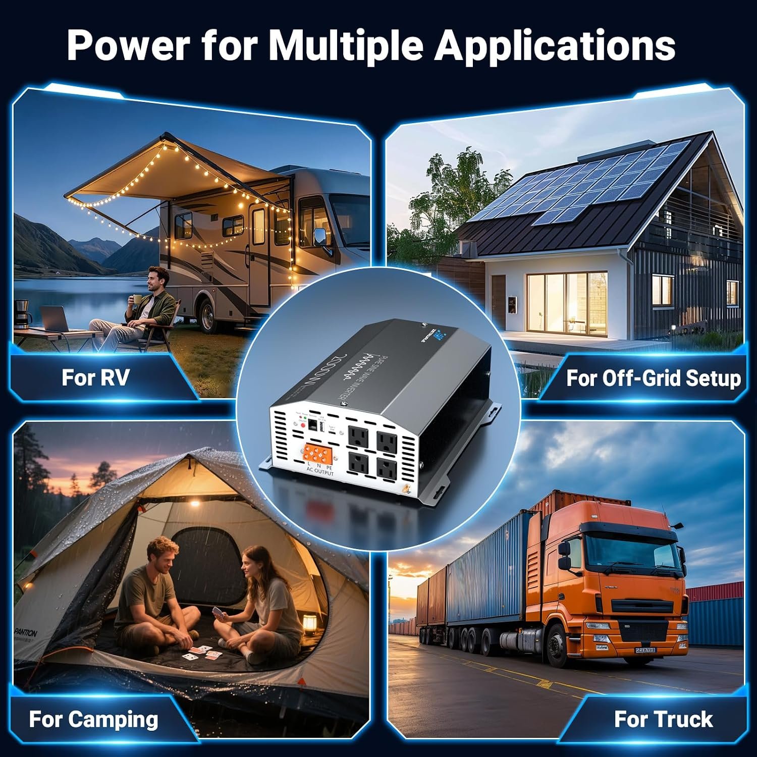 3000W Pure Sine Wave Inverter 12V DC to 120V AC Converter with LCD Remote | 6000W Peak,4AC Outlets, USB & Type-C Port,Clean power for Truck, RVs, Camping, Off Grid Systems, and Backup Applications - Image 9