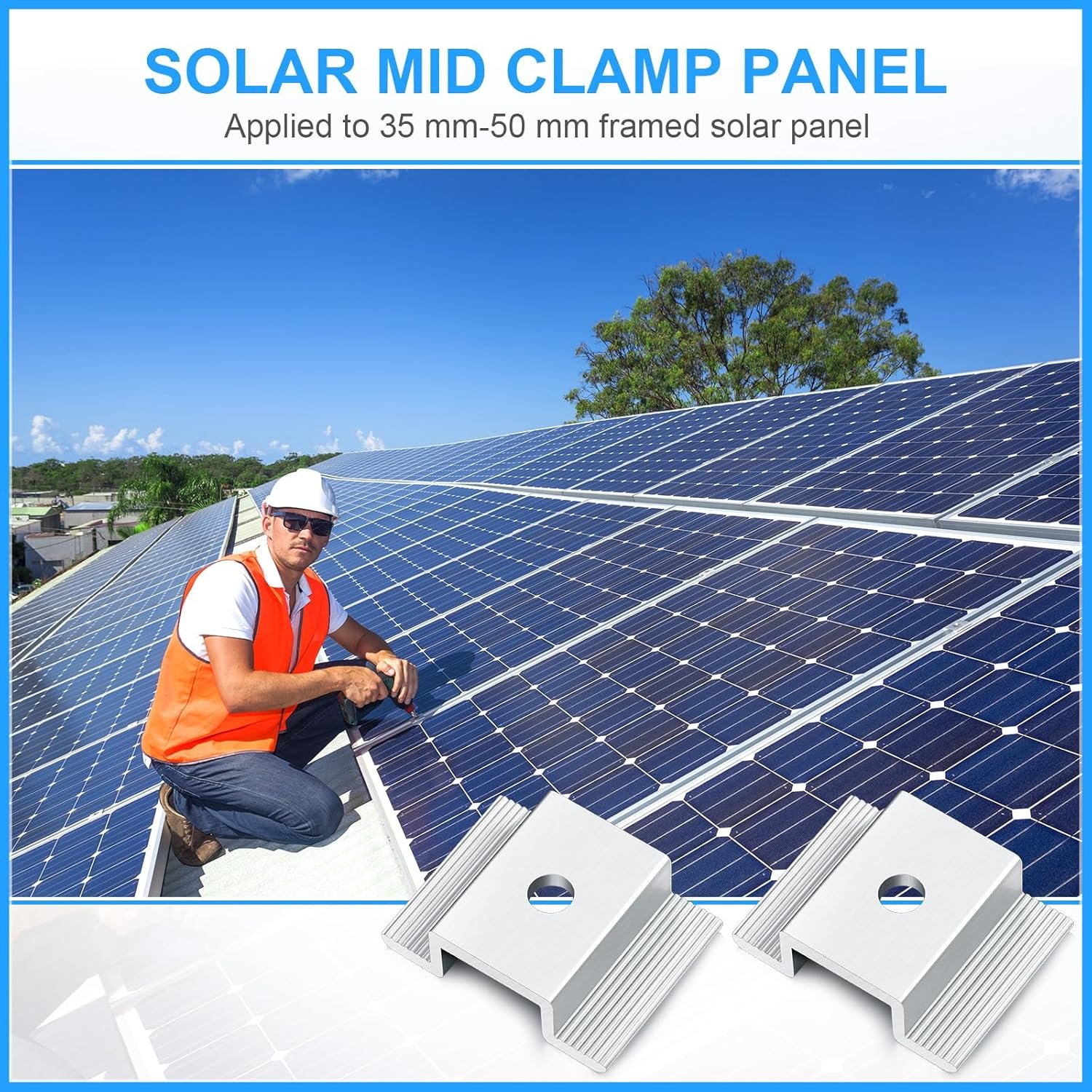 Zhengmy 100 Pack Solar Panel Mid Clamps 1.06 Inch Solar Panel Bracket Aluminium Mounting Accessories Aluminum Solar Mid Clamp for Solar Panel Mounting Solar Panel Mid Clamp - Image 3