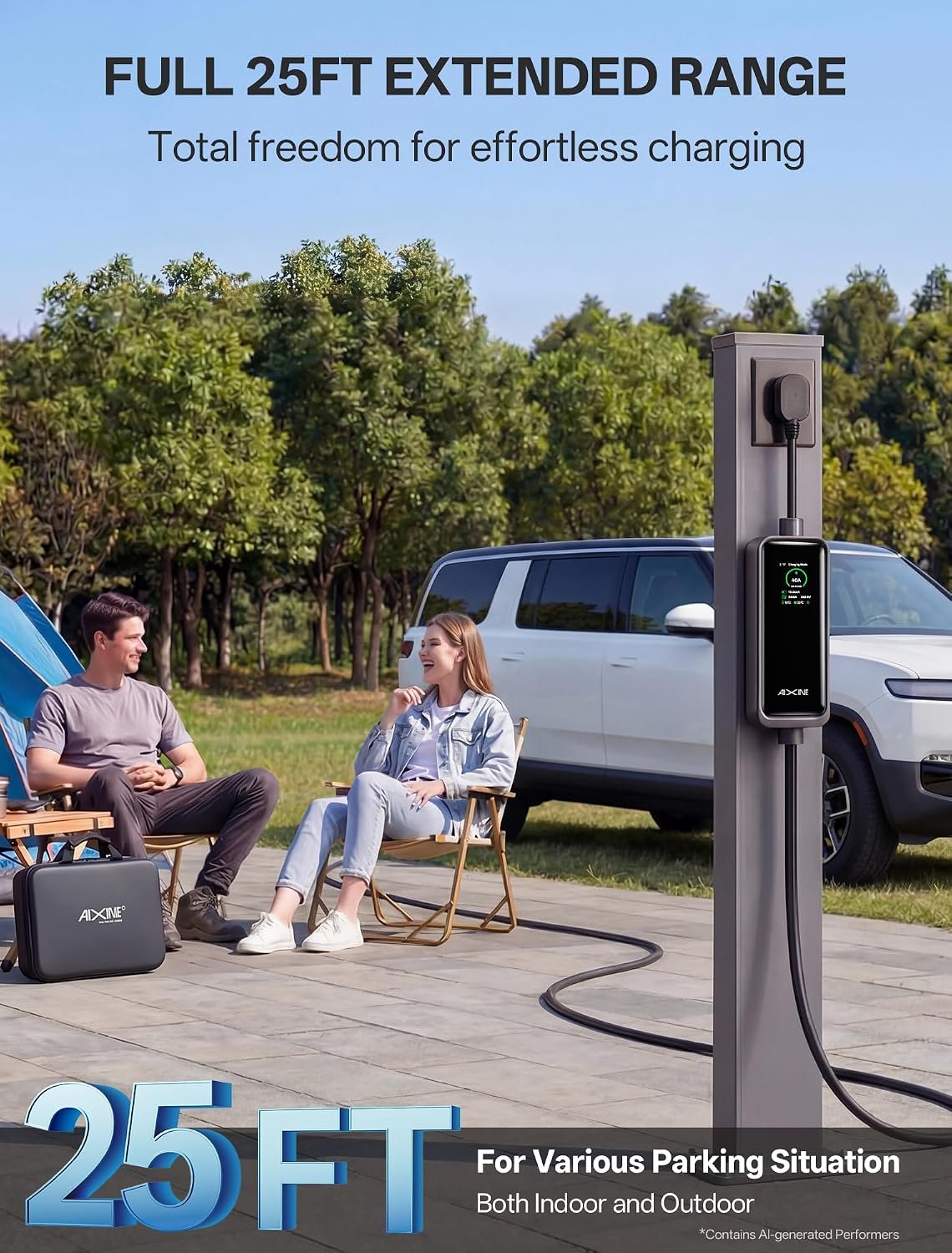 Level 2 EV Charger 40 Amp, Portable EV Charger Level 2 with 25ft Cable, WiFi APP/Plug-Play, 240V NEMA 14-50P Plug, J1772 Charger ETL Certified for BEVs/PHEVs, Electric Vehicle Charging Stations - Image 2