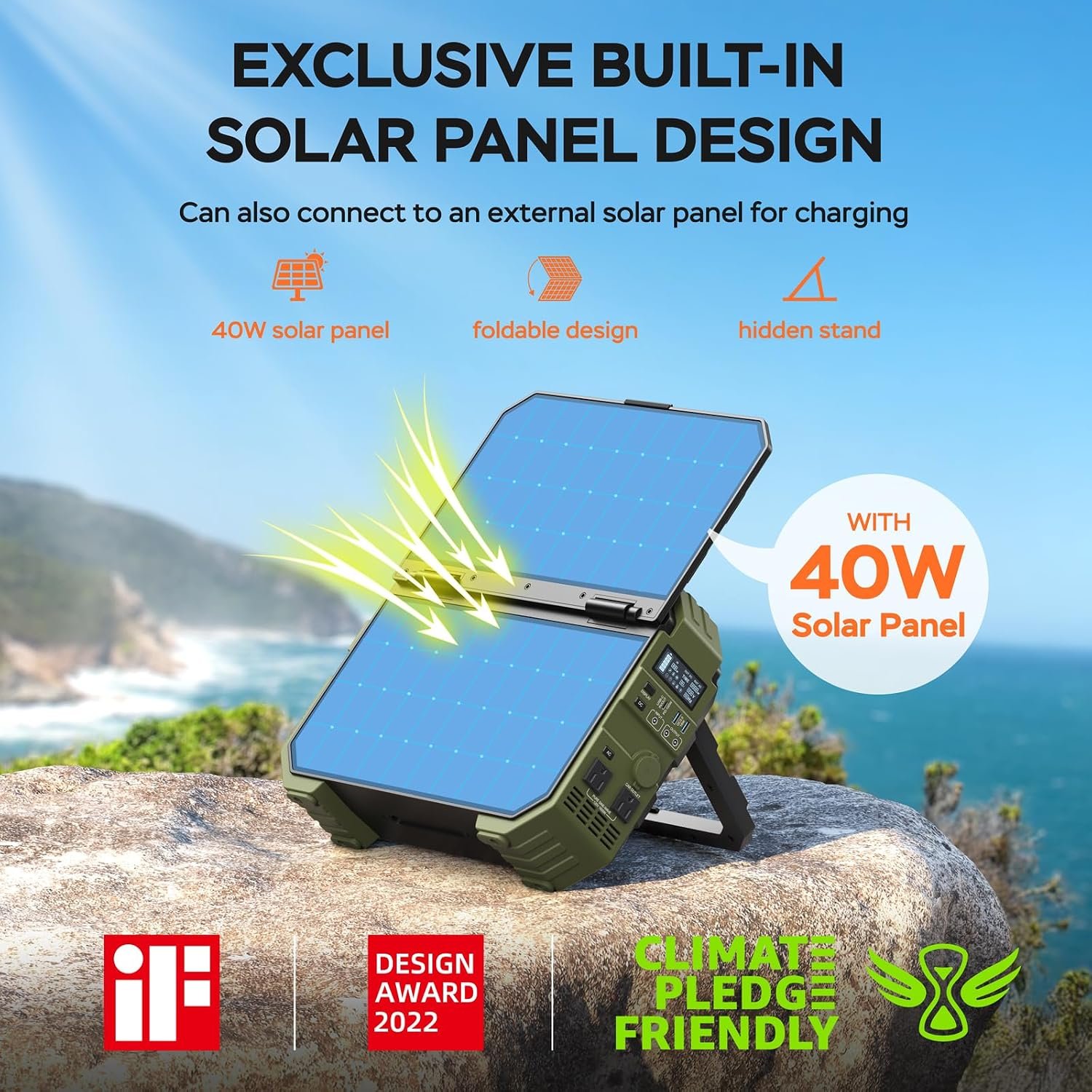 BLAVOR Portable Power Station 1600W (Peak 3200W), Built-in Solar Panel, 1024Wh LiFePO4 Battery, 100W USB-C Fast Charge, Solar Generator for Home Backup, Camping, Power Outages & RV - Image 2