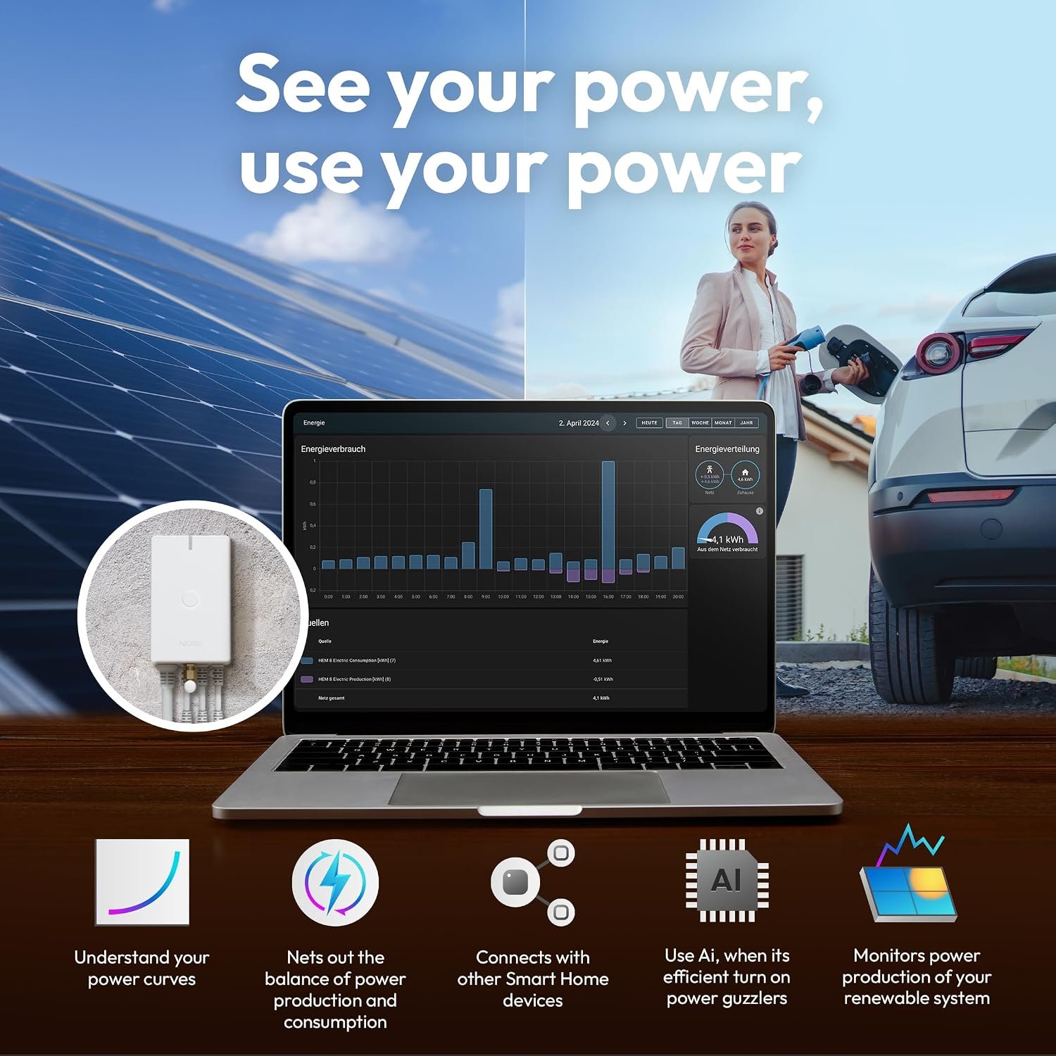 Aeotec Home Energy Meter 8 - Smart Electricity Monitor - Real-Time Usage and Production Tracking - Z-Wave Long Range - 2x200A Clamp-On Sensor - Supports 2-Phase Power - SmartThings - HomeAssistant - Image 5