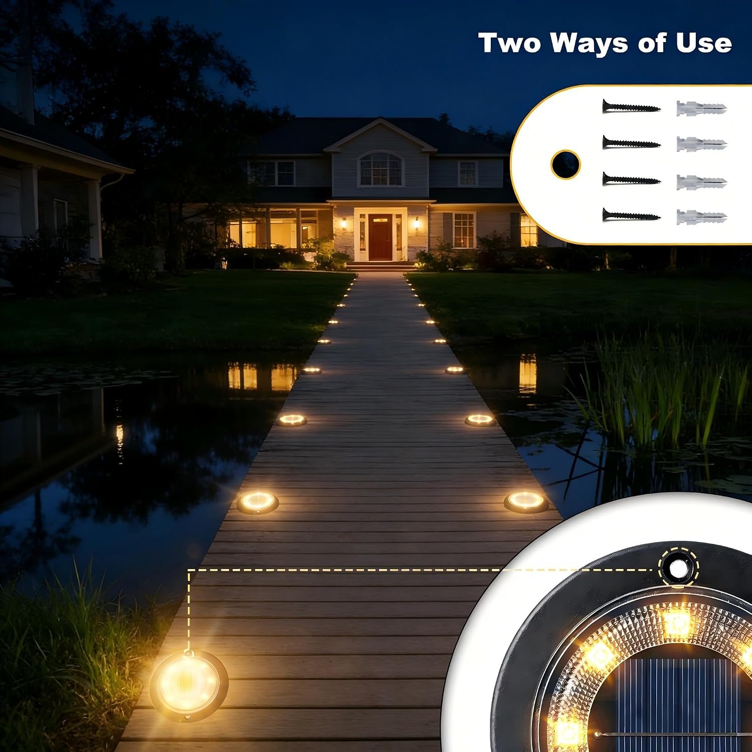 Solar Lights Outdoor Waterproof,Warm White 12 Pack 2-in-1 Ground Lights | Solar Powered Lights Outdoor Solar Disk Light Landscape Light for Deck Step Patio Yard Pathway Walkway Driveway Garden - Image 4