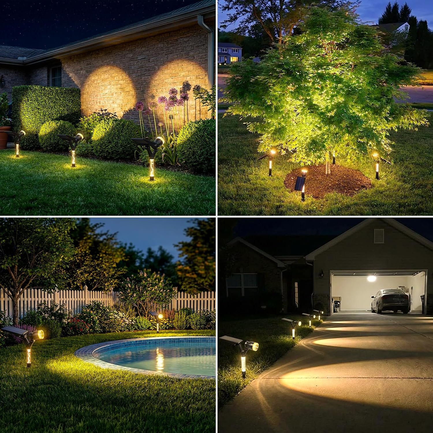Solar Spot Lights Outdoor Waterproof Spotlights, Warm White 4 Pack | Solar Lights Outdoor for Yard Pathway Tree House Outside Landscape Lighting, Auto On/Off, Adjustable Angle, Illuminated Pole - Image 6