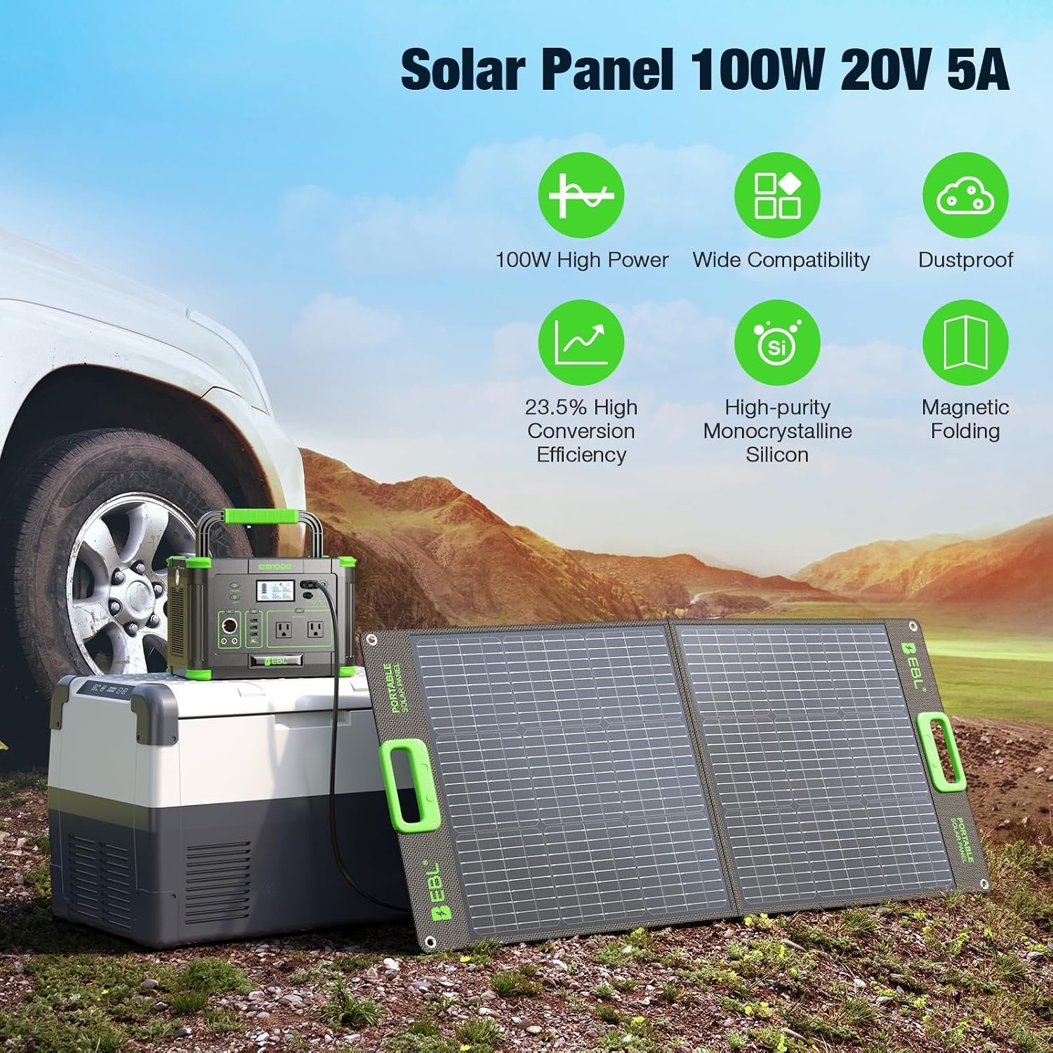 EBL 519.48Wh Solar Generator Kit with 100W 20V Solar Panel | 500W Portable Power Station Backup Battery Power Supply for RV/Van Camping Fishing Climbing Road Trip, Home Use - Image 5