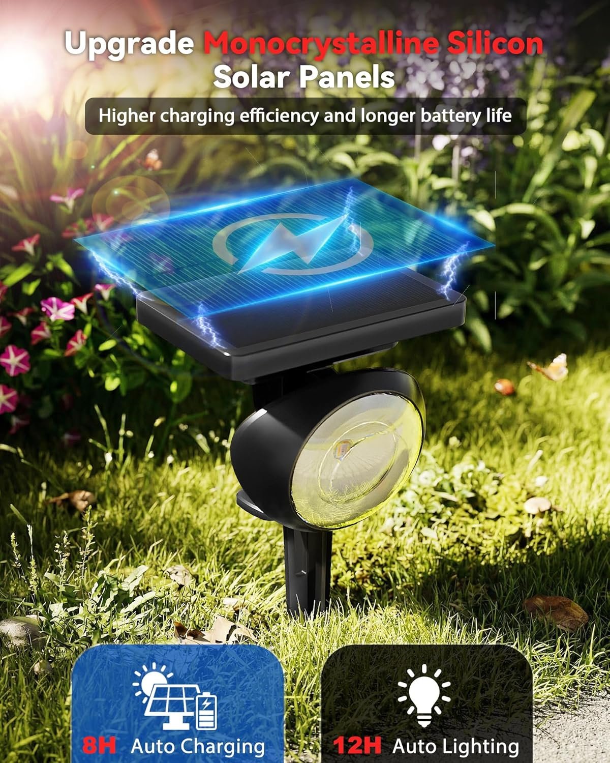 Focusing Solar Spot Lights Outdoor Waterproof, RGB+3CCT Tree Uplights 4Pack | Multicolor Focused Lens Spotlight, Dusk-to-dawn Light, Stake or Wall Mounting for Yard Landscape Garden Path Halloween Decor - Image 3
