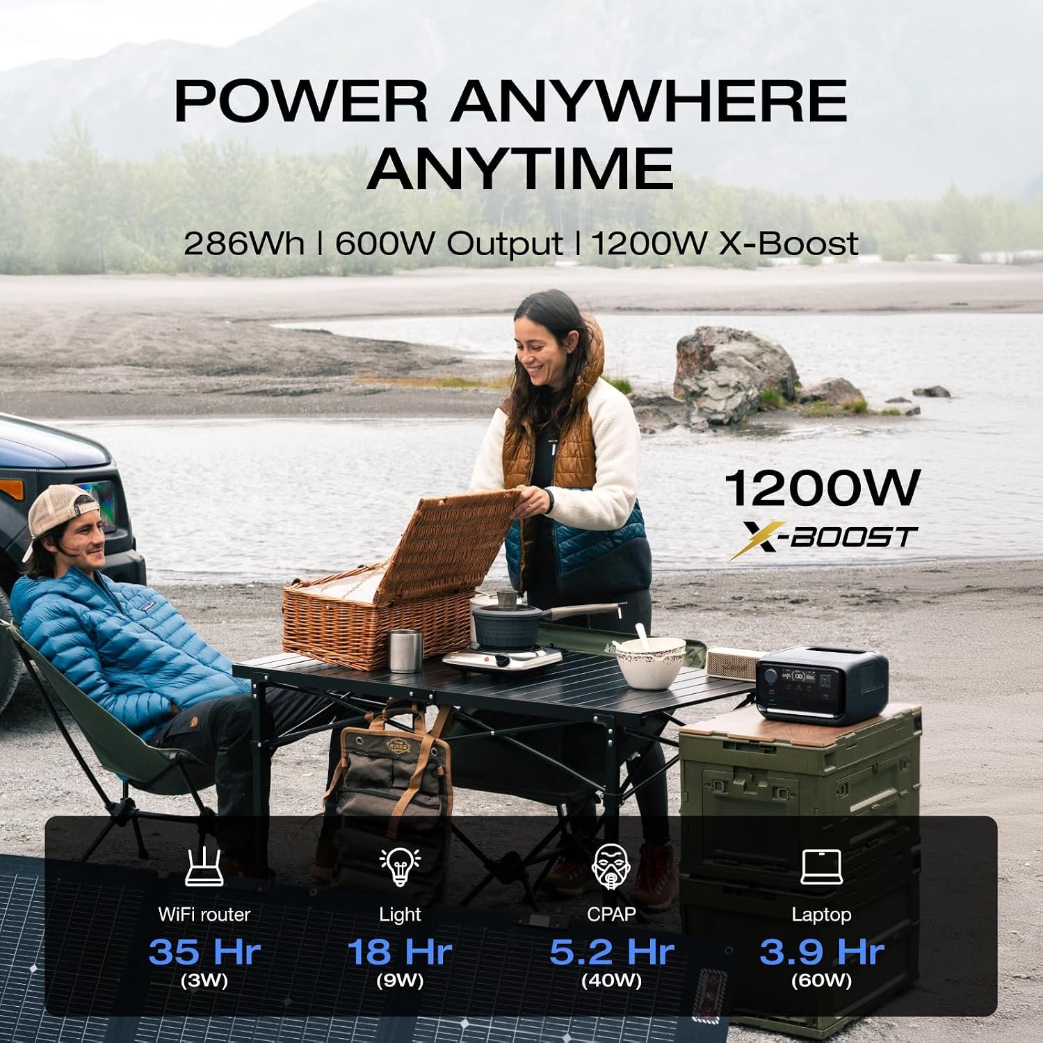 EF ECOFLOW Solar Generator RIVER 3 Plus & 110W Solar Panel, 286Wh 760W | 3 Up to 1200W AC Outlets, - Image 3
