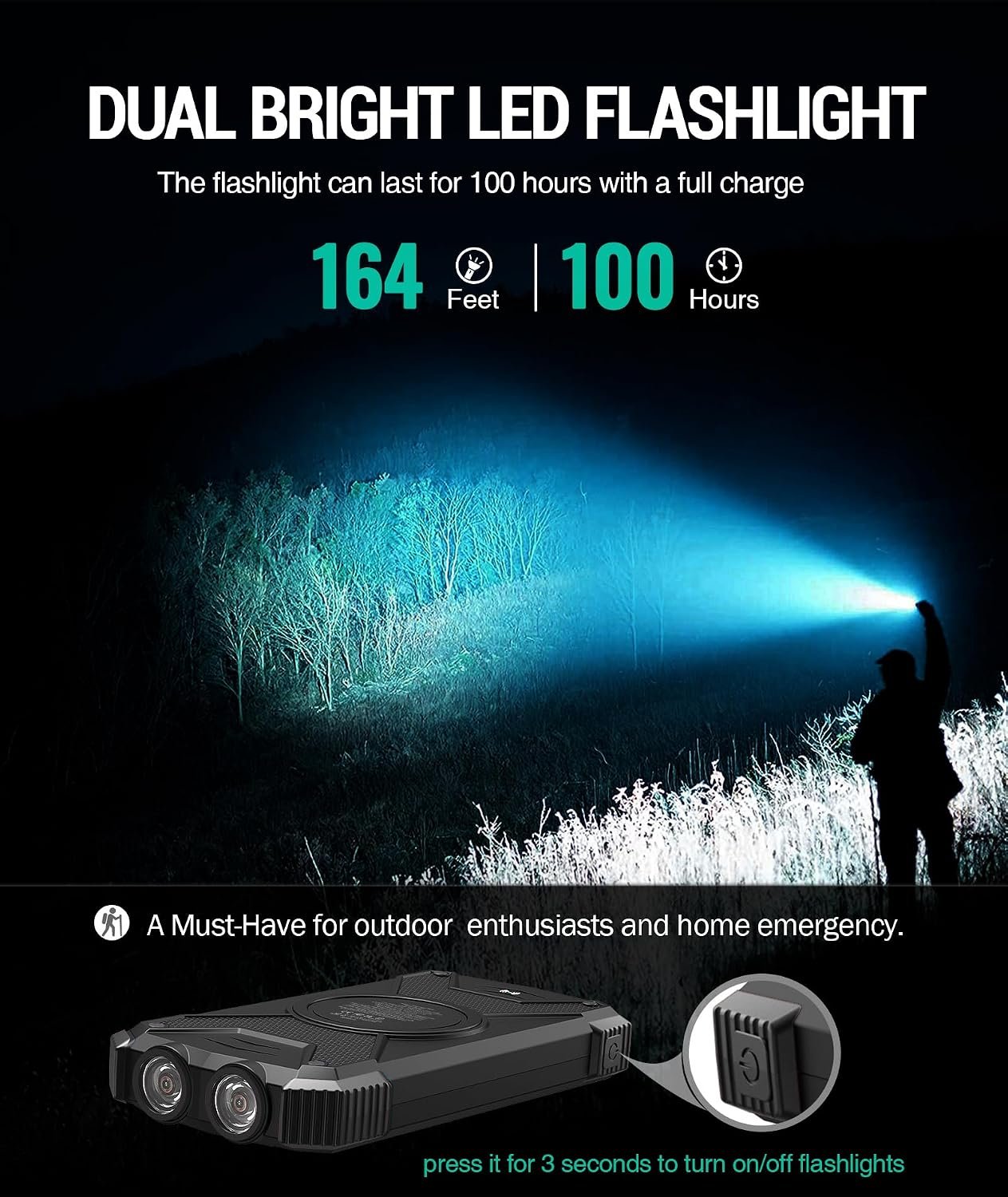BLAVOR Solar Power Bank 10,000mAh, Portable Wireless Charger, 20W Fast Charging External Battery Pack with USB C for Cell Phones, Solar Panel Charging with Dual Flashlight for Camping - Image 7