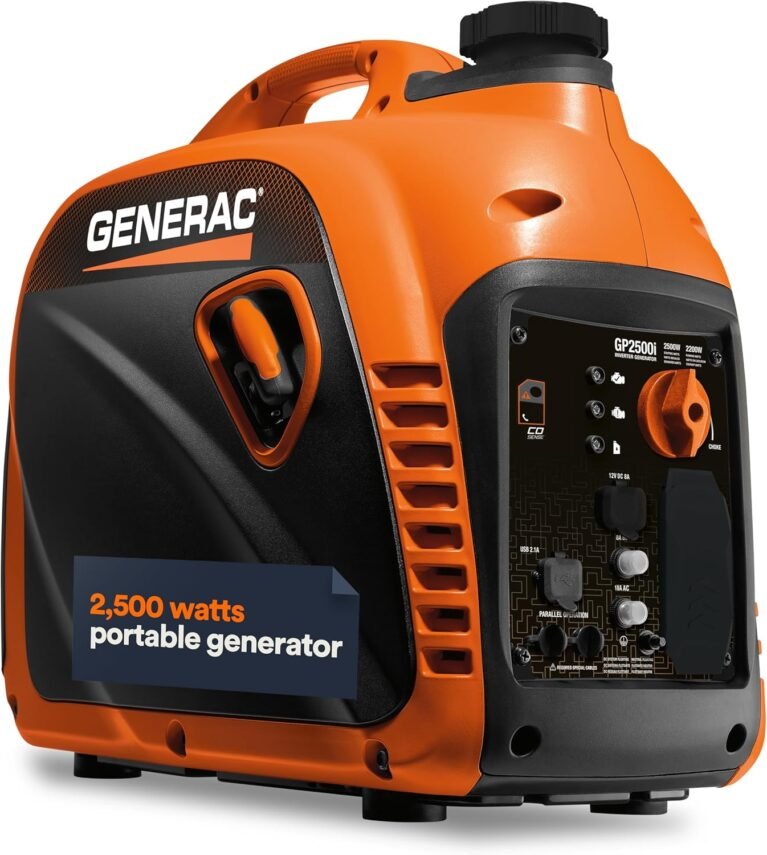 Generac 2,500 Watt Gas Powered Portable Inverter Generator, Outdoor Use | 2,200 Running Watts, Clean Power, RV, Camping, Home Backup, Lightweight Compact, Quiet Operation, 49 State Compliant