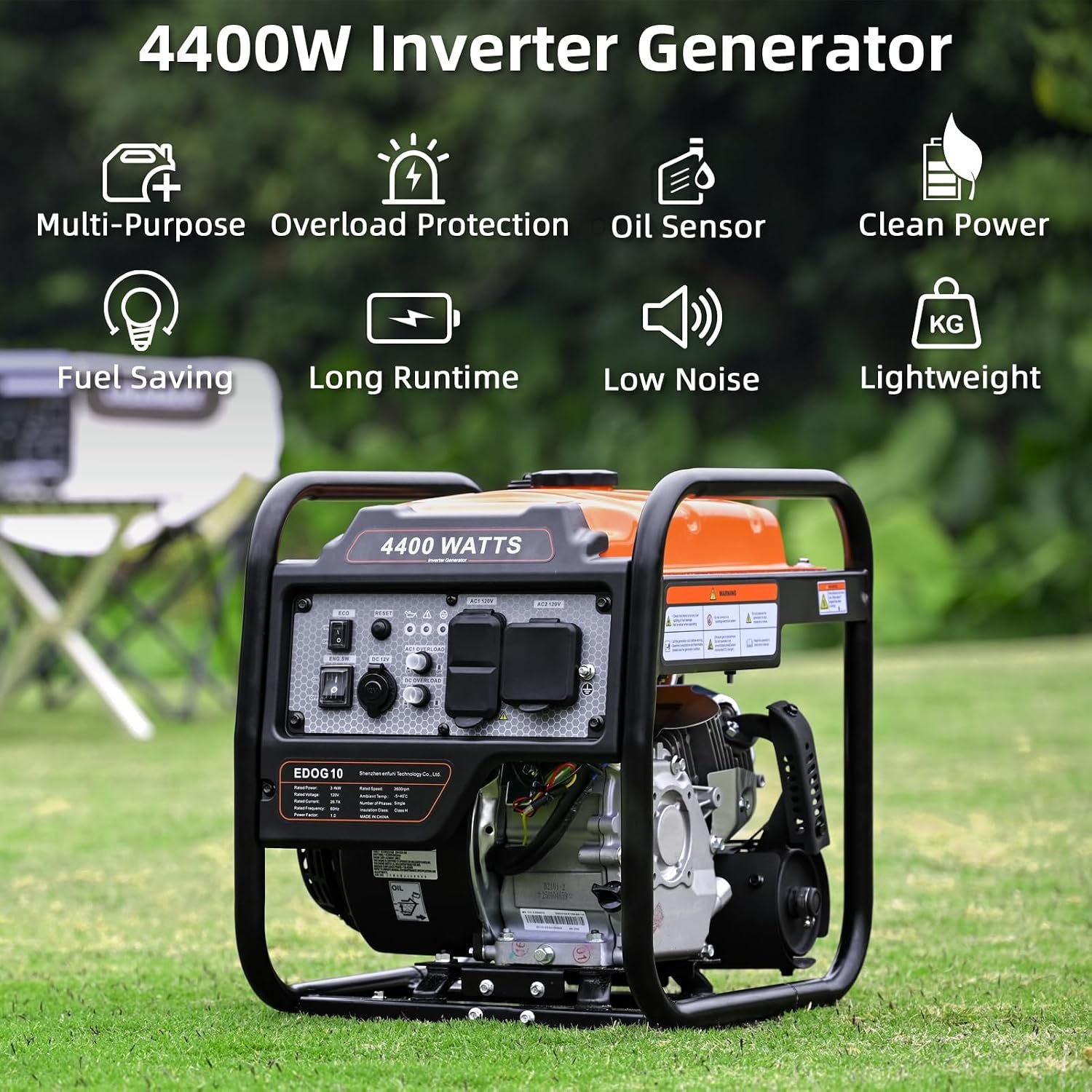 Oxseryn Power Equipment 4400 Watts Inverter Generator Gas Powered, Portable Open Frame Generator, Low Noise with ECO Mode, RV Ready, Emergency Home Backup - Image 2