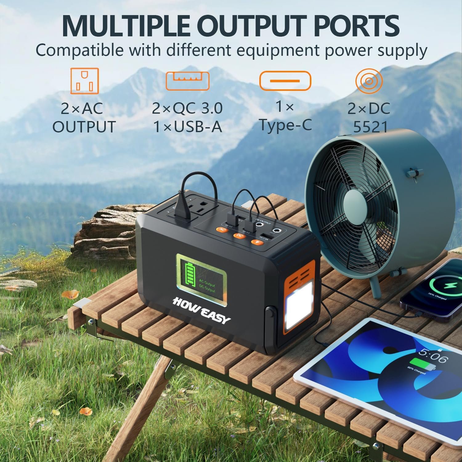 HOWEASY Portable Power Station,120W(240W Peak) Solar Generator | 88Wh Lithium Battery Power with 110V AC Outlet/DC/USB/LED Light for Outdoor Camping Trip Hunting Emergency - Image 3