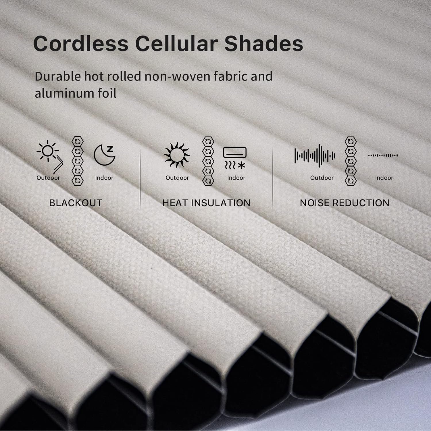THIRDREALITY ZigBee Smart Blind, Motorized Blackout Window Shades with Remote, Cordless Honeycomb Blinds, Automatic Height Setting, AA Batteries Powered, 27" W x 72" H Beige/White - Image 2