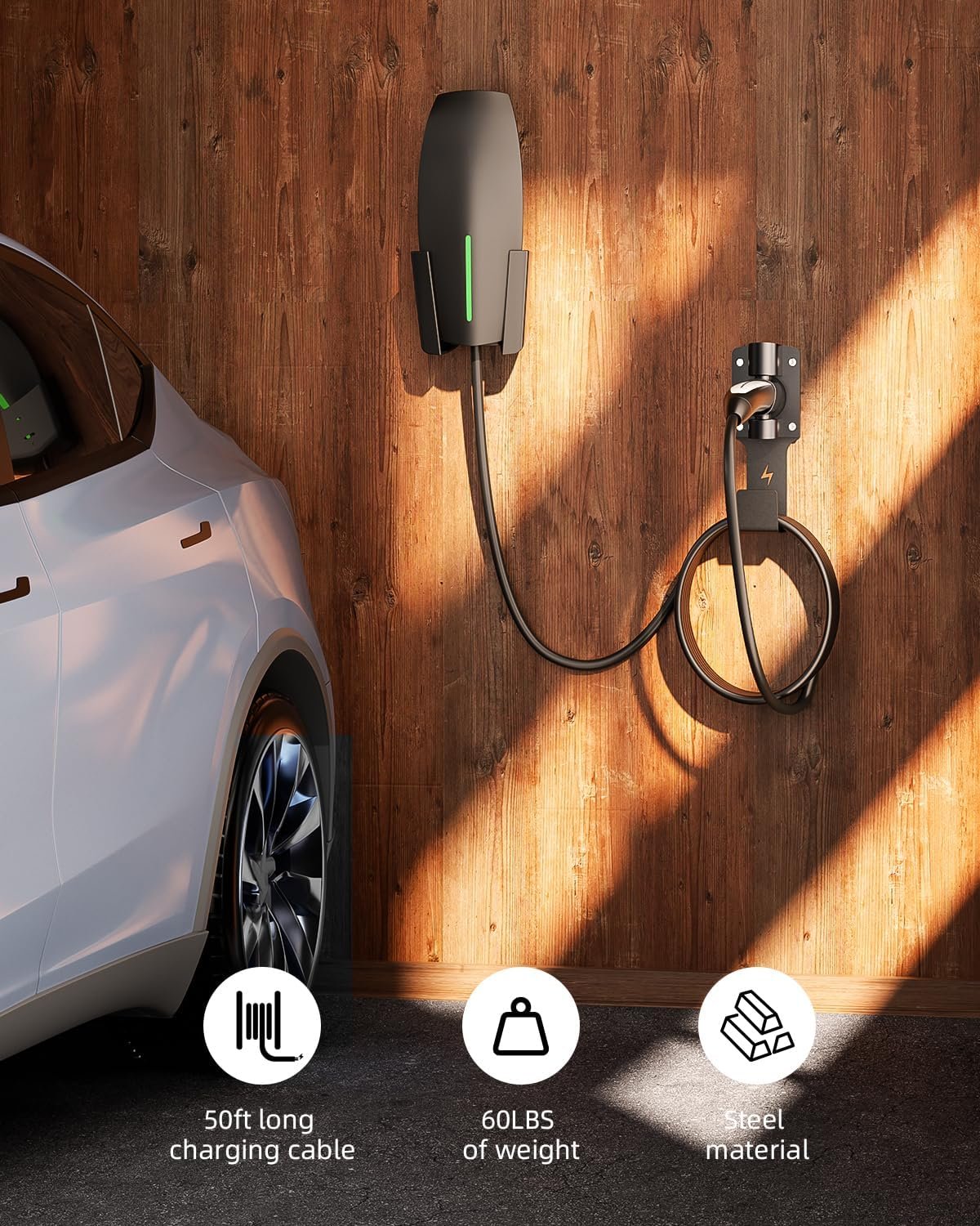 FOCSPROD for Tesla Charger Holder, with 180° Rotation Nozzle Dock, Metal J-Hook for Tesla Model 3/Y/X/S Charger Cable Car Accessories Wall Connector Organizer Extra with Mobile Connector Holder - Image 5