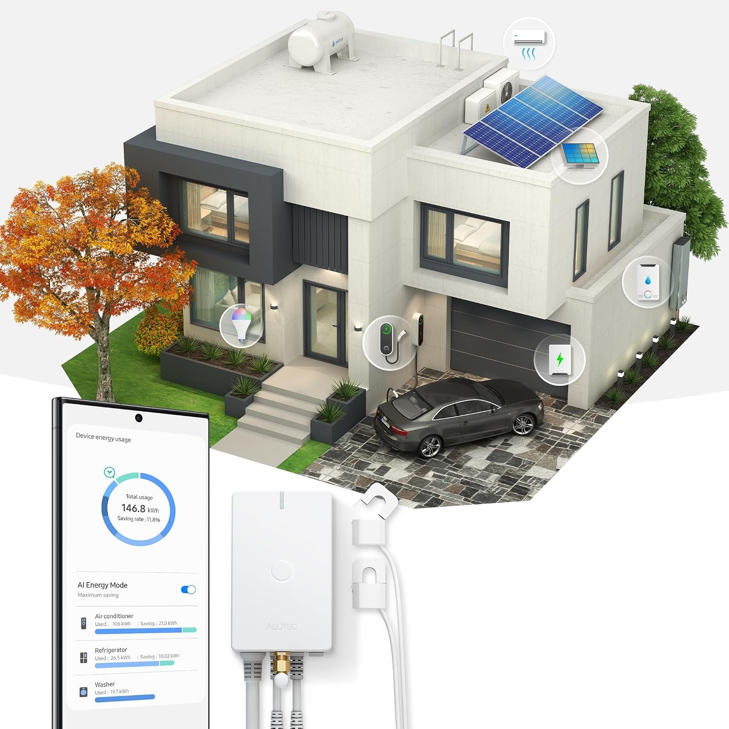Aeotec Home Energy Meter 8 - Smart Electricity Monitor - Real-Time Usage and Production Tracking - Z-Wave Long Range - 2x200A Clamp-On Sensor - Supports 2-Phase Power - SmartThings - HomeAssistant - Image 3