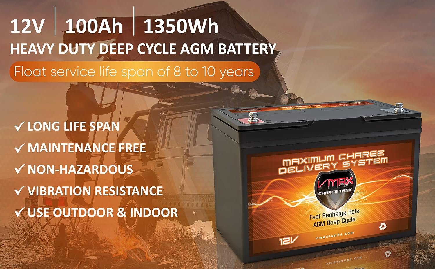 QTY4 VMAX SLR100 AGM deep cycle SLA battery 12 Volt 100Ah ea.(400Ah total) Maintenance free sealed batteries for Use with PV Solar Panels, wind turbine, UPS backup generators and other applications - Image 2