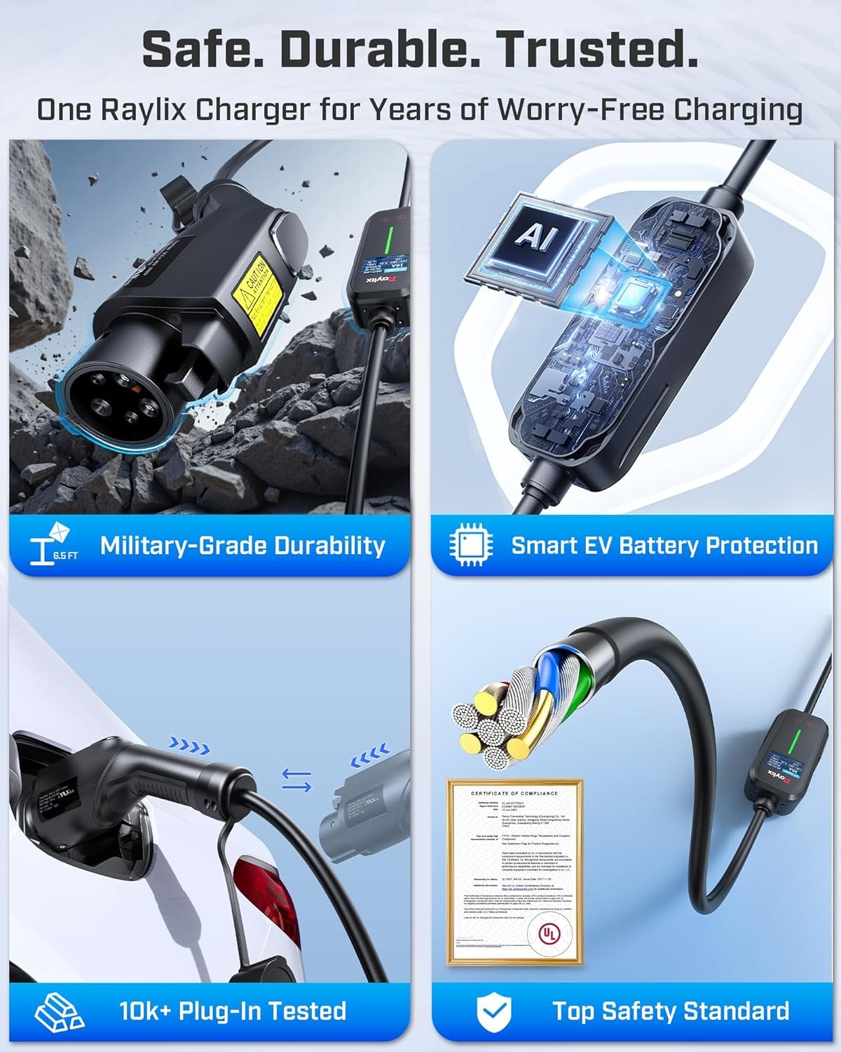 2026 Upgraded Level 1&2 EV Charger for ALL J1772 EV, NEMA5-15/6-20Plug | Adjustable Current& Timer, 8-16A, 110-240V, 21Ft Charging Cable, Electric Car Charger, Portable/Home EV charger/Charging Cord - Image 6