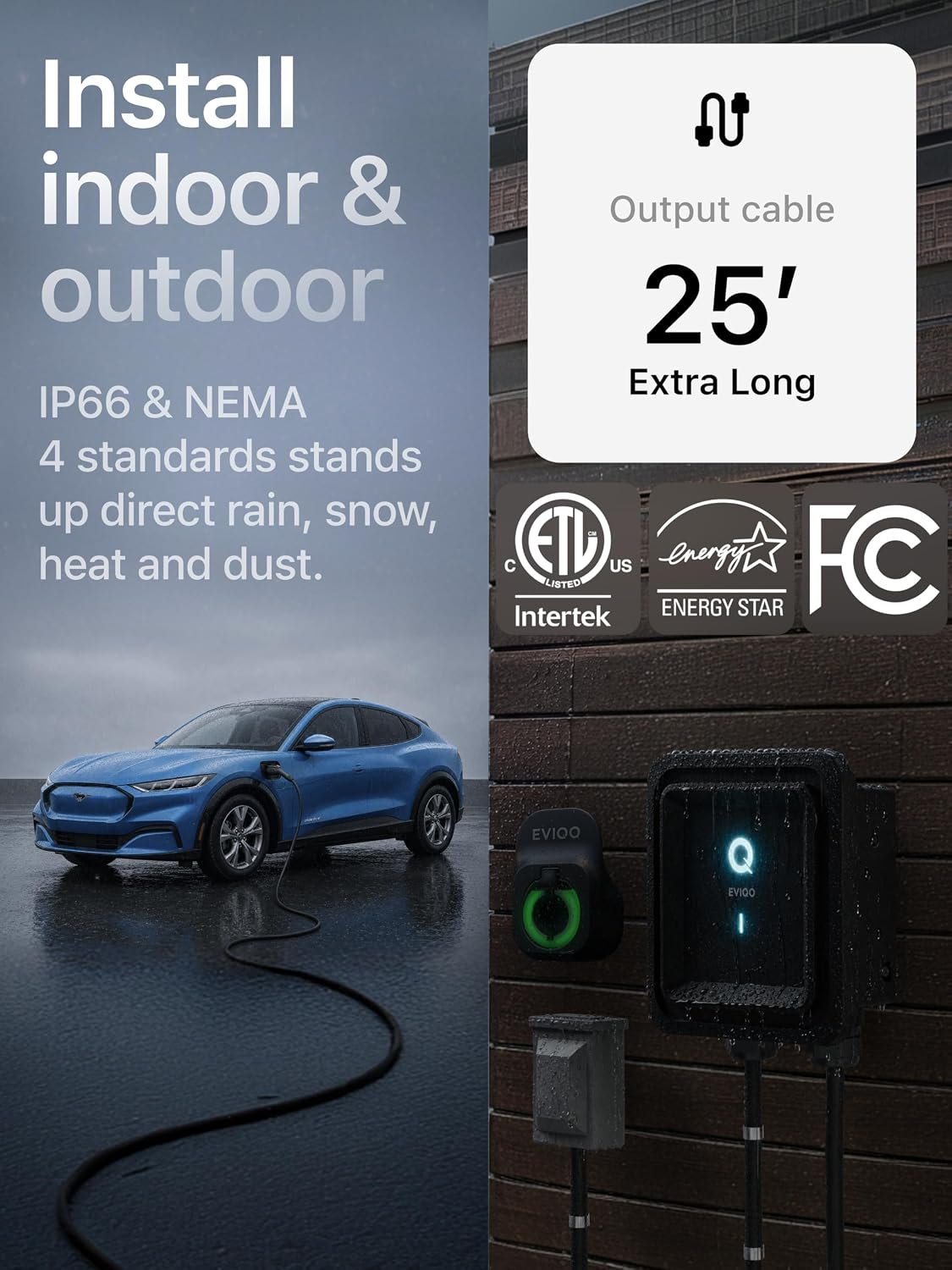 Level 2 EV Charger J1772 48A - Hardwired 240V Wall Charging Station | up to 50 mph, 25ft Cable, Enhanced WiFi (2.4GHz), Smart App, Weatherproof Indoor/Outdoor (IP66, NEMA 4), UL & ETL Certified - Image 6