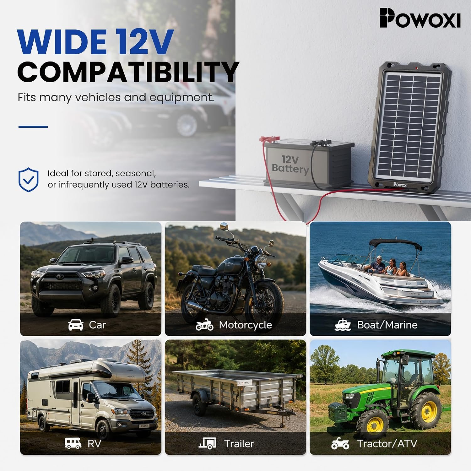 POWOXI 7.5W 12V Solar Battery Charger Trickle Maintainer Kit for Car | Smart Charge Controller | Waterproof | Intelligent Safety Protections | for Boat, Marine, RV, Automotive, Motorcycle, Trailer - Image 6