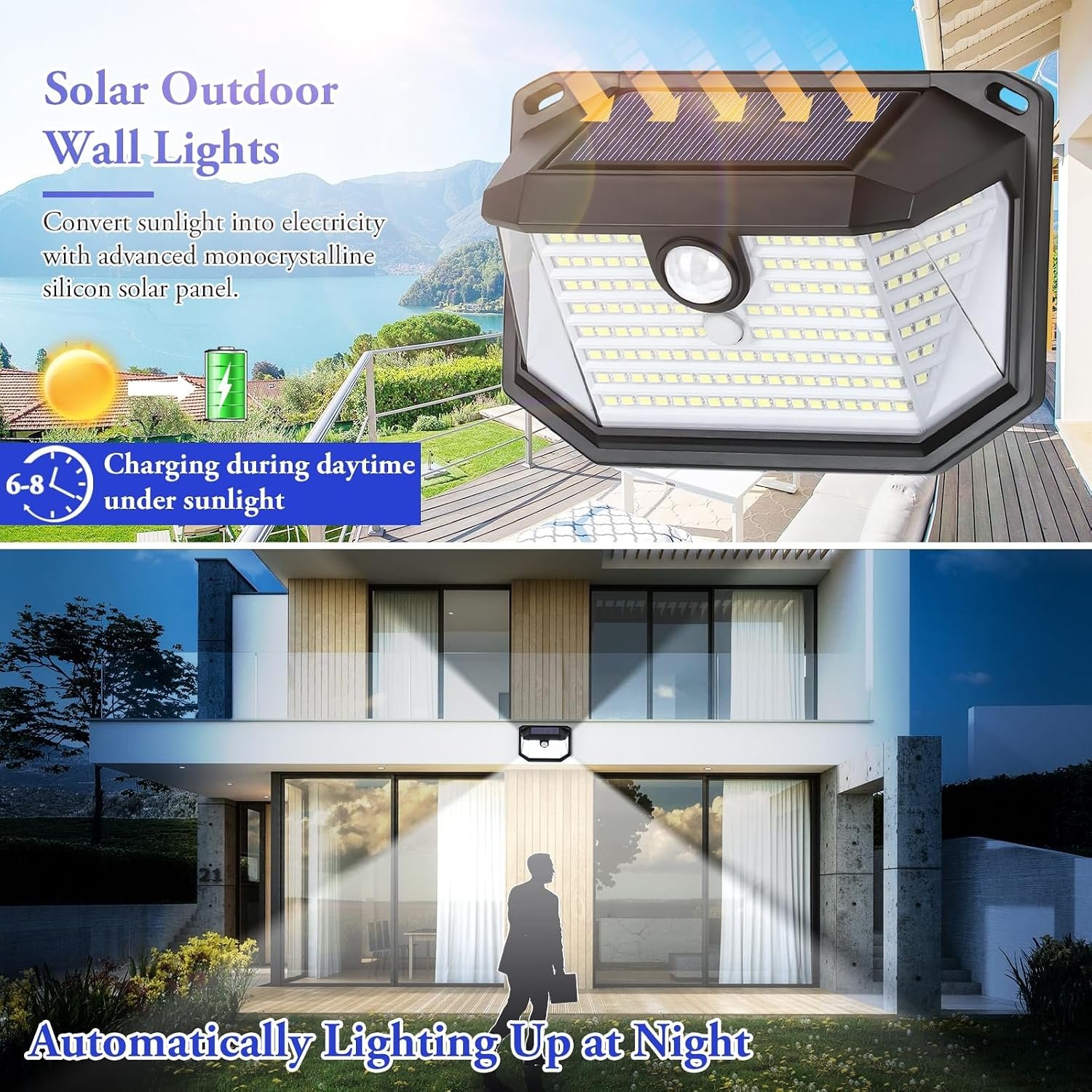 Solar Outdoor Lights, 2-Pack Super Bright 178 LEDs Motion Sensor Wall Light with 270° Wide Angle & 3 Modes, Waterproof Solar Powered Security Light for Patio Garden Garage Front Door - Image 4