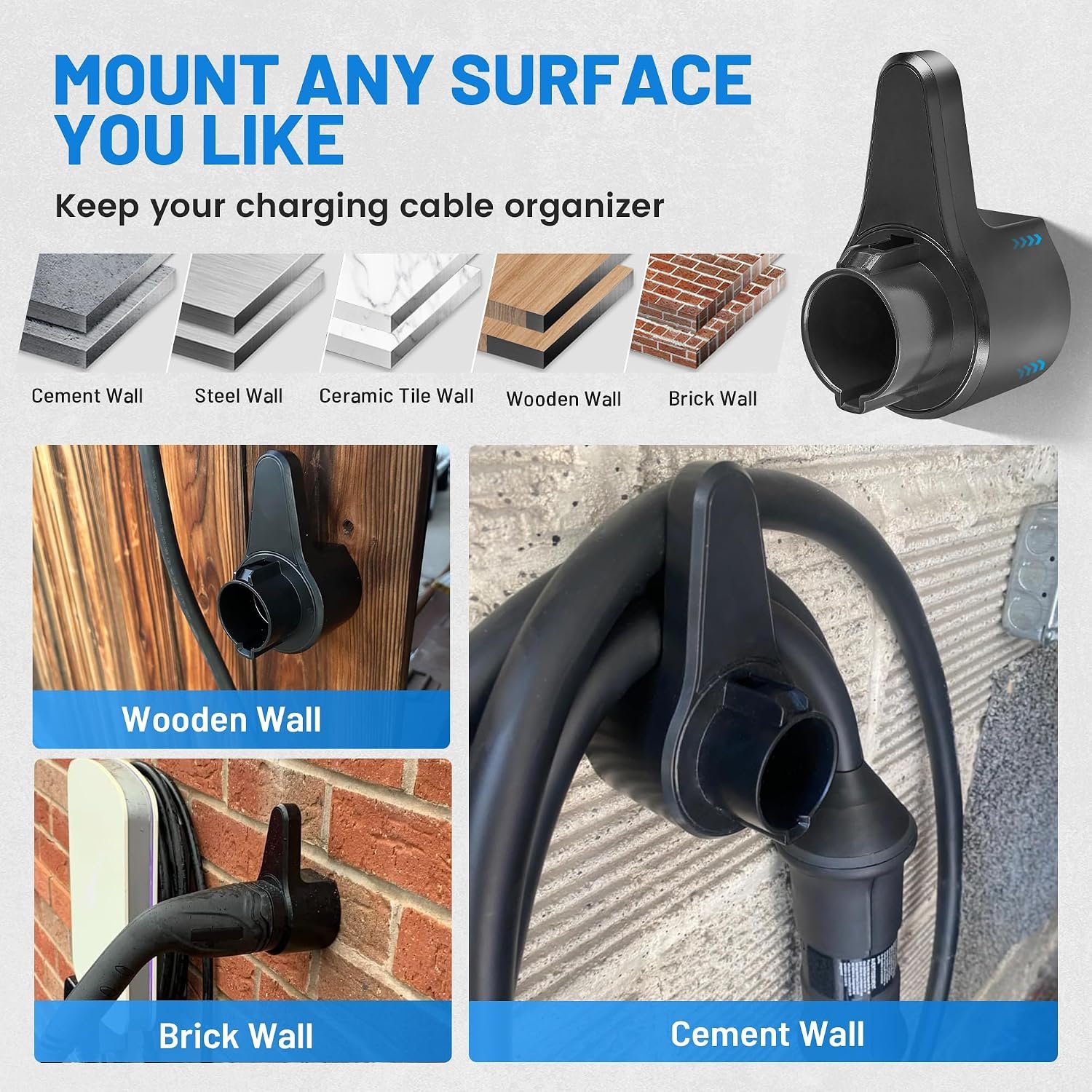 MECMO EV Charging Cable Holder Wall Mount for J1772, Electronic Vehicle Charger Cord Hanger, EVSE Car Charger Cable Organizer Management, EV Charging Plug Cord Protector Wall Hook SAE J1772 Connector - Image 4