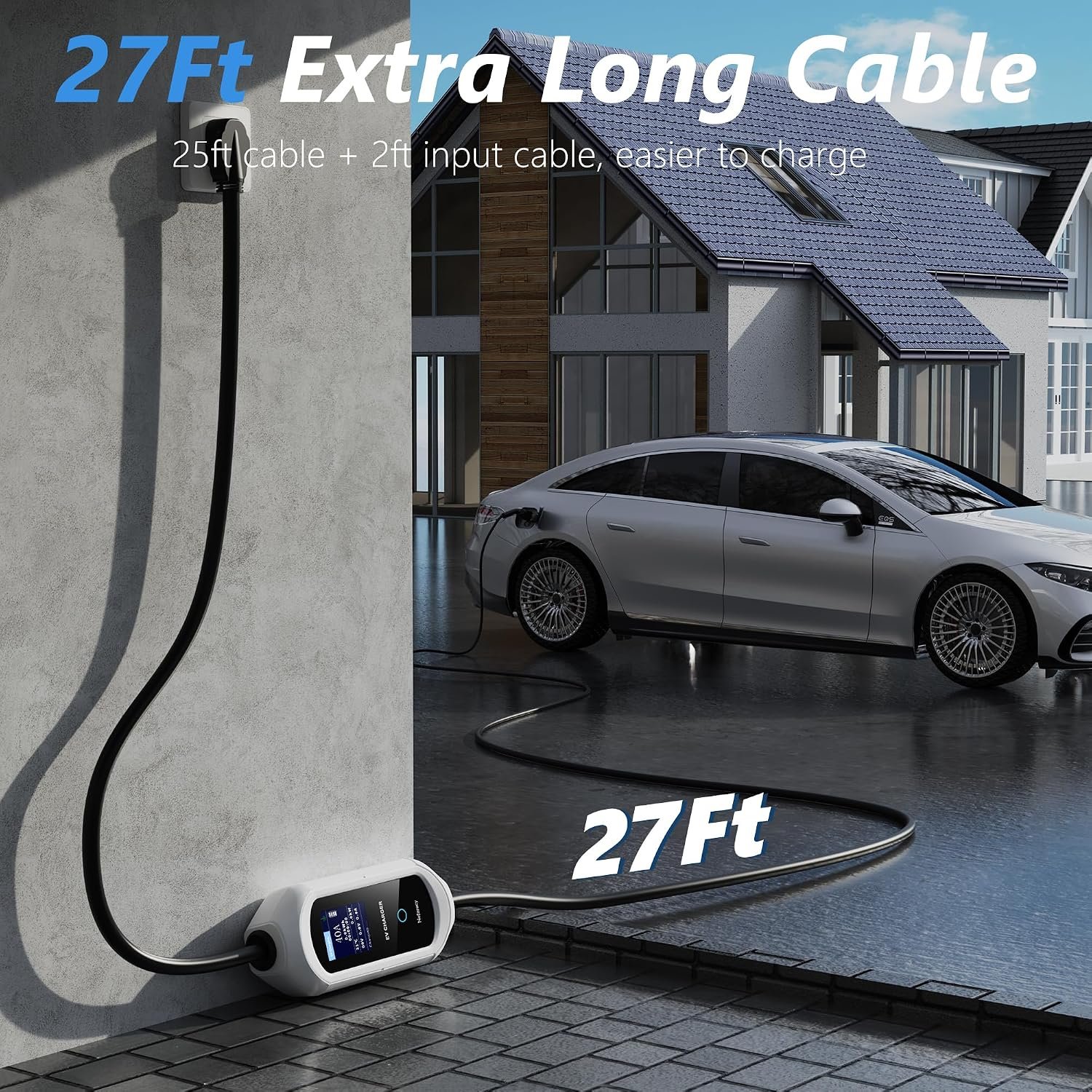 Level 2 EV Charger for Tesla, 40 Amp, 240V Portable Electric Car Charger | 27ft UL Listed Cable, NEMA 14-50 Plug, Adjustable Current & Delay Timer, App Control, Compatible with All Tesla Model 3/Y/S/X - Image 3