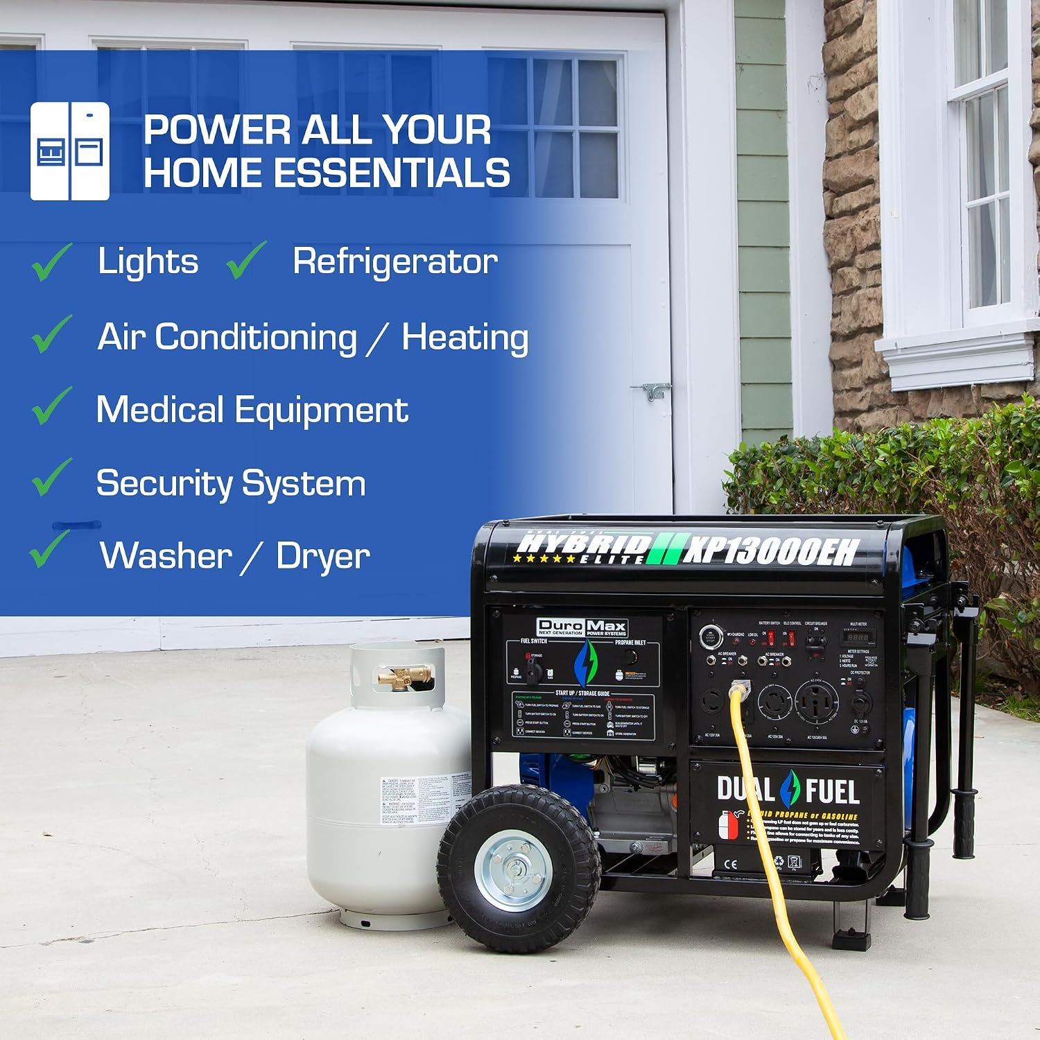 DuroMax XP13000EH 13,000-Watt Dual Fuel Portable Generator - Gas & Propane, Electric Start, Whole Home Backup Power, Transfer Switch Ready, RV & Emergency Ready - Image 6