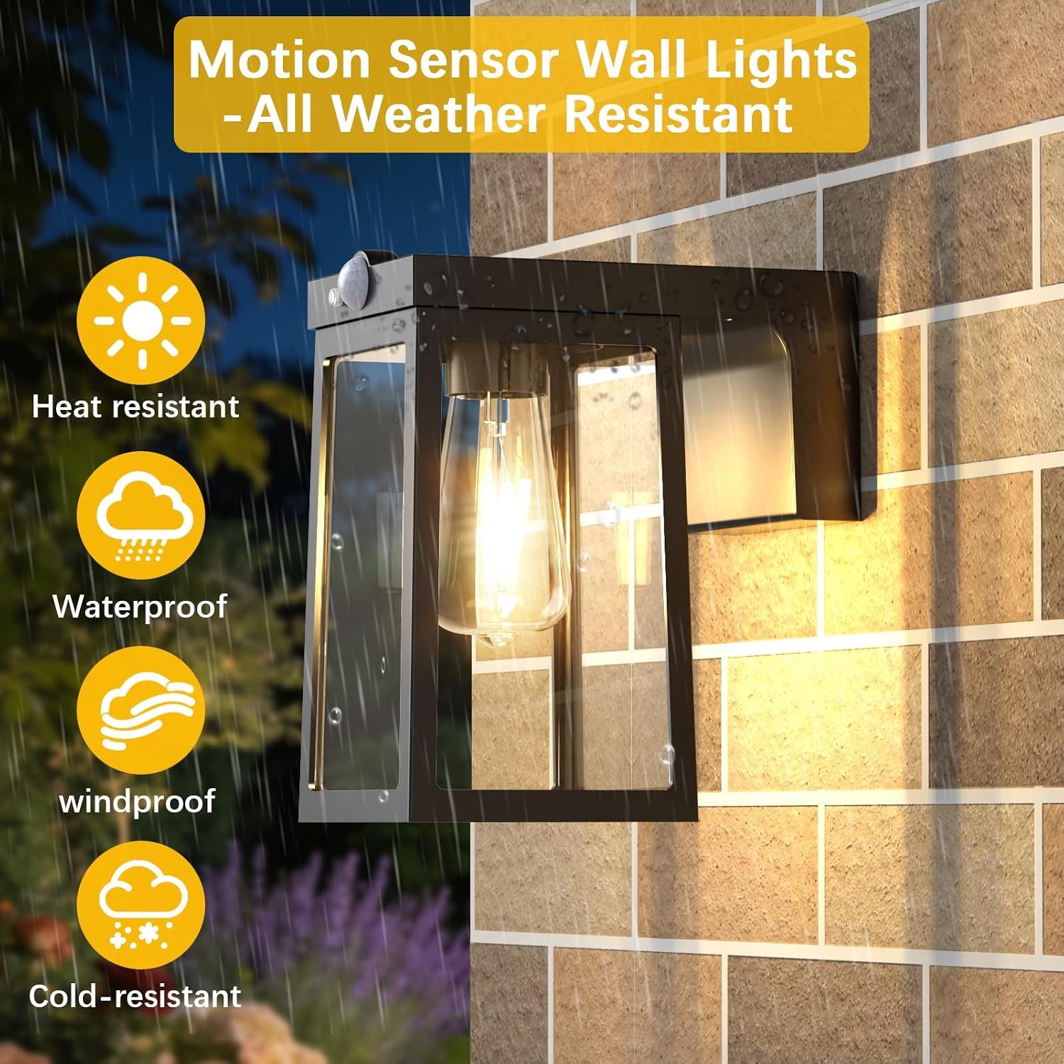 Greluna Solar Motion Sensor Lights, Solar Lights with 2 Modes & Waterproof, Dusk to Dawn Glass Outdoor Wall Lights for Entryway Exterior Front Porch Patio Fence Lantern (2 Pack) - Image 3