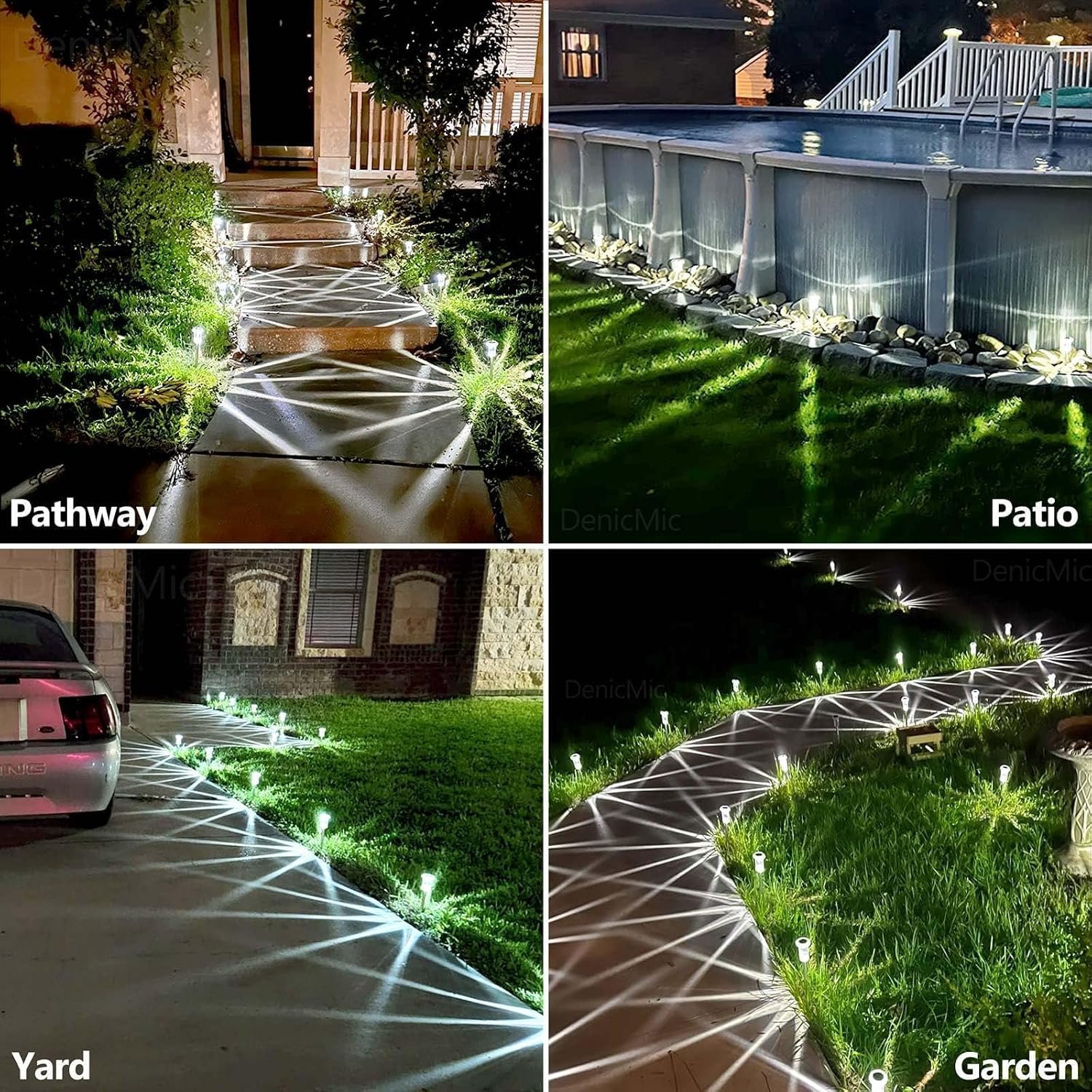 DenicMic Solar Lights Outdoor Waterproof 10 Pack Pathway Lights Cool White | Stake Lights for Yard Garden Driveway Walkway Outside Landscape Path Lights, Auto On/Off 6000K LED, Stainless Steel Pole - Image 4