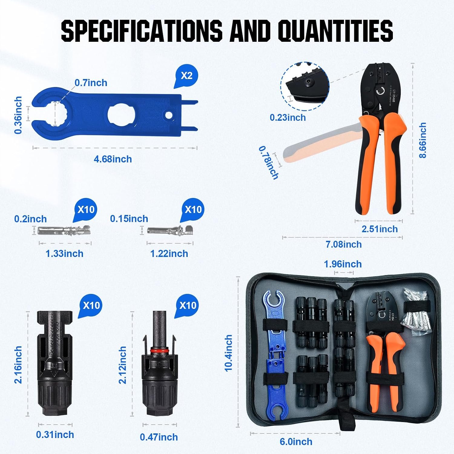 ECO-WORTHY Solar Crimper Tool Kit 13 PCS Solar Tools - a Crimper, 10 Pairs of Solar Connectors, 2 Pairs of Solar Connector Spanner Wrench for Solar Panel Cable Assembly and Installation - Image 5