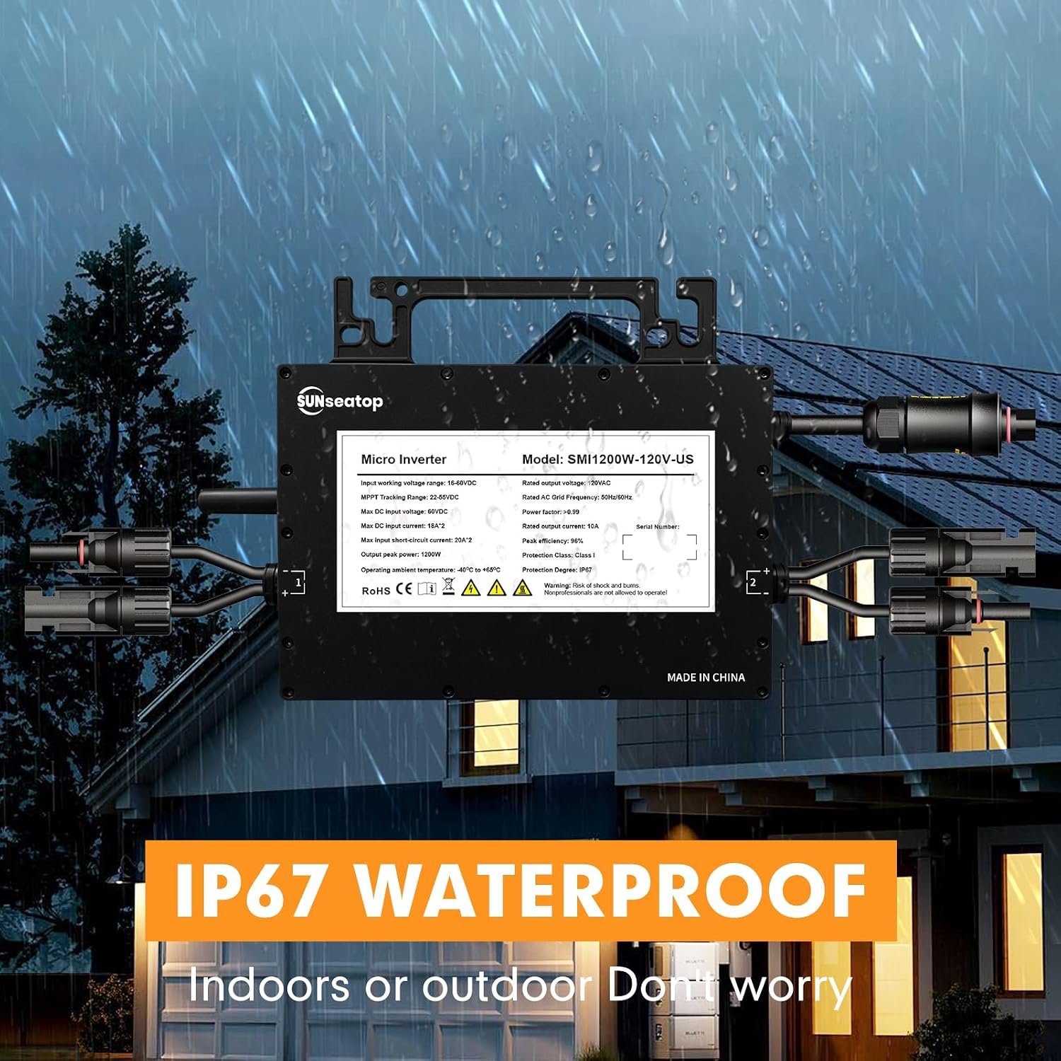 Solar Grid Tie Micro Inverter 1200W, Smart MPPT with App Real-Time Monitoring, 96% High Efficiency Pure Sine Wave 120V AC Output for Family Residence & Small Business - Image 5