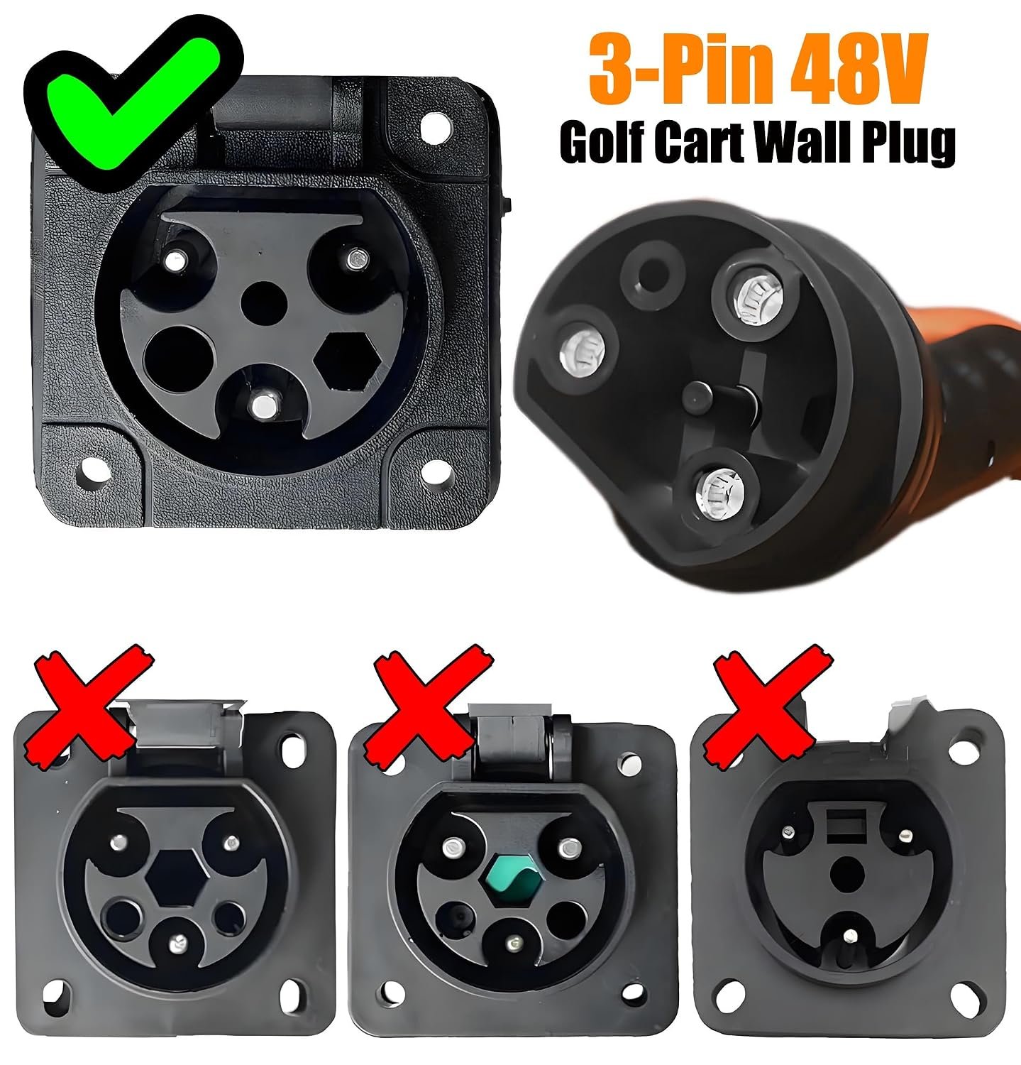 RQG 48V Golf Cart Charger Cord, 10FT 120V 3-Pin Golf Cart Charger Power Cord Cable Assembly Replacement Fits ICON EV Evolution D5 Maverick Golf Cart Accessories, Part 2.04.0620 - Image 2