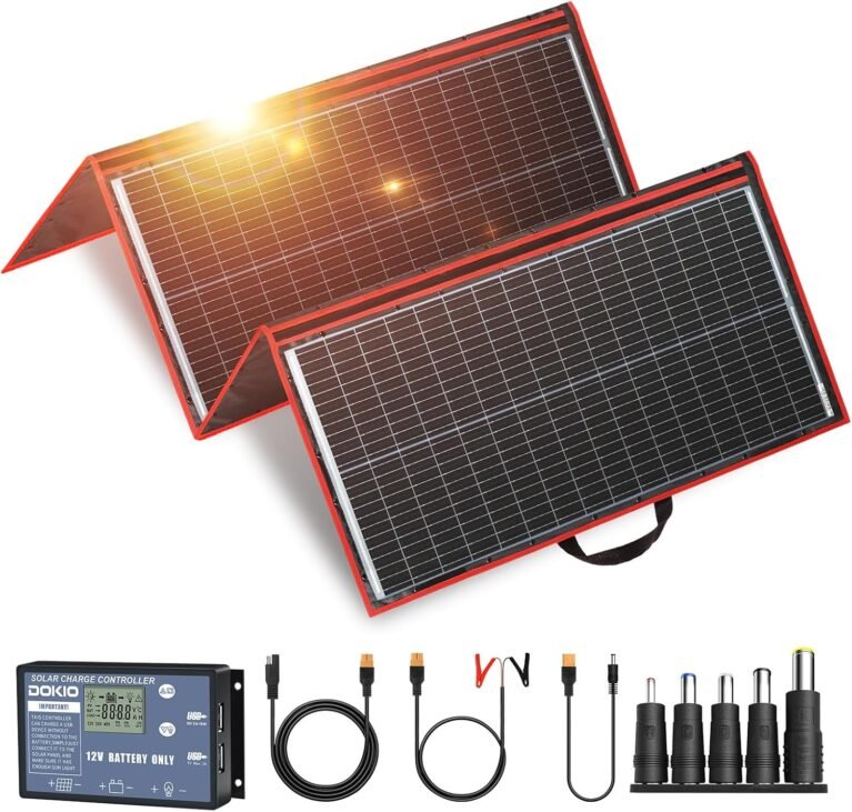 DOKIO 300W Portable Foldable Solar Panel Kit with Charge Controller | Folds to 19.3 x 37.4 in and weighs 15.2 lb; USB ports; for 12V batteries, power stations, RVs, and camping