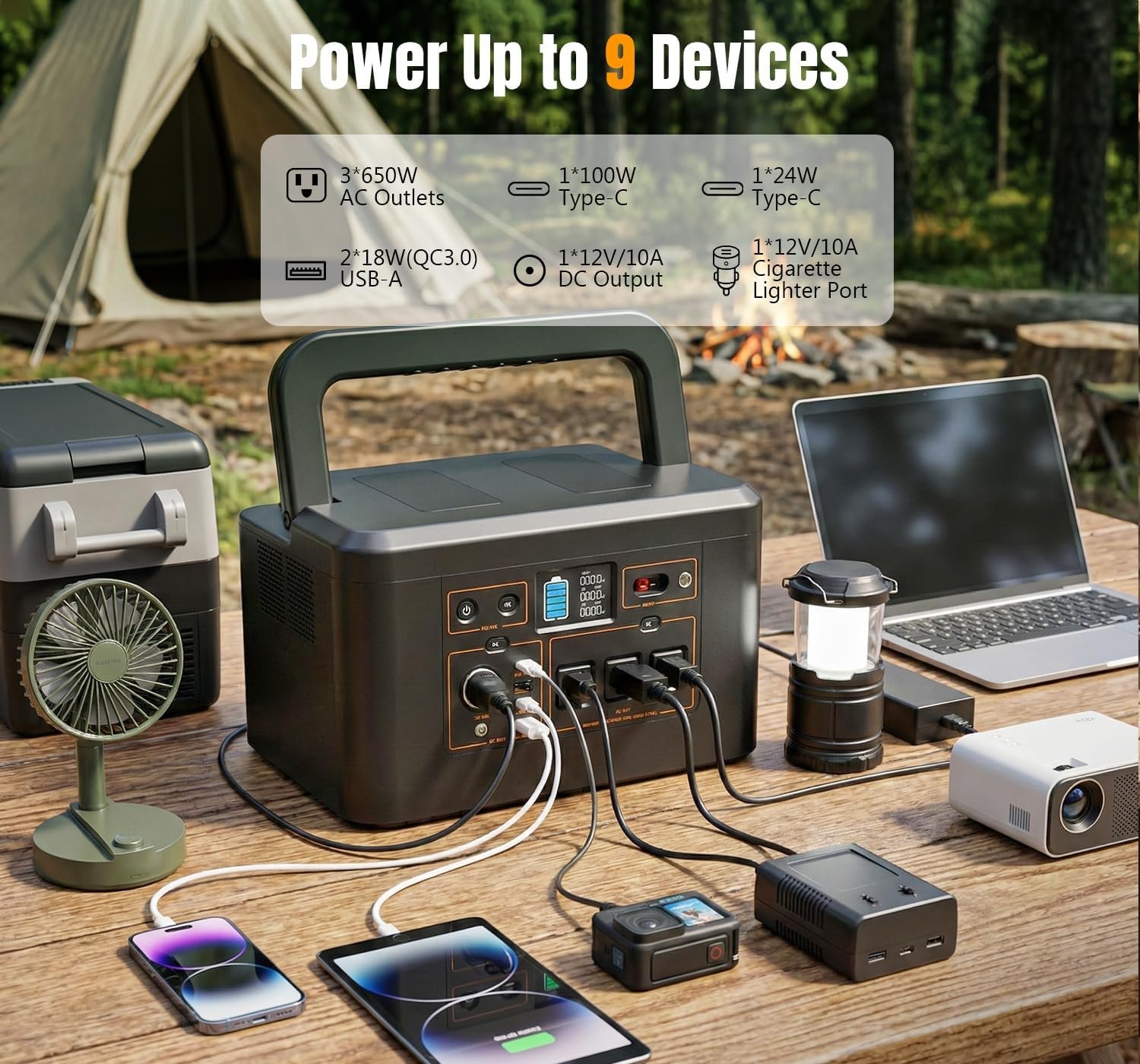 Portable Power Station 650W (1200W Peak), 576Wh Solar Generator | LiFePO4 Battery 3.5 Hour Fast Charging for Home & Emergency Backup, Hurricane, CPAP (Solar Optional) - Image 4