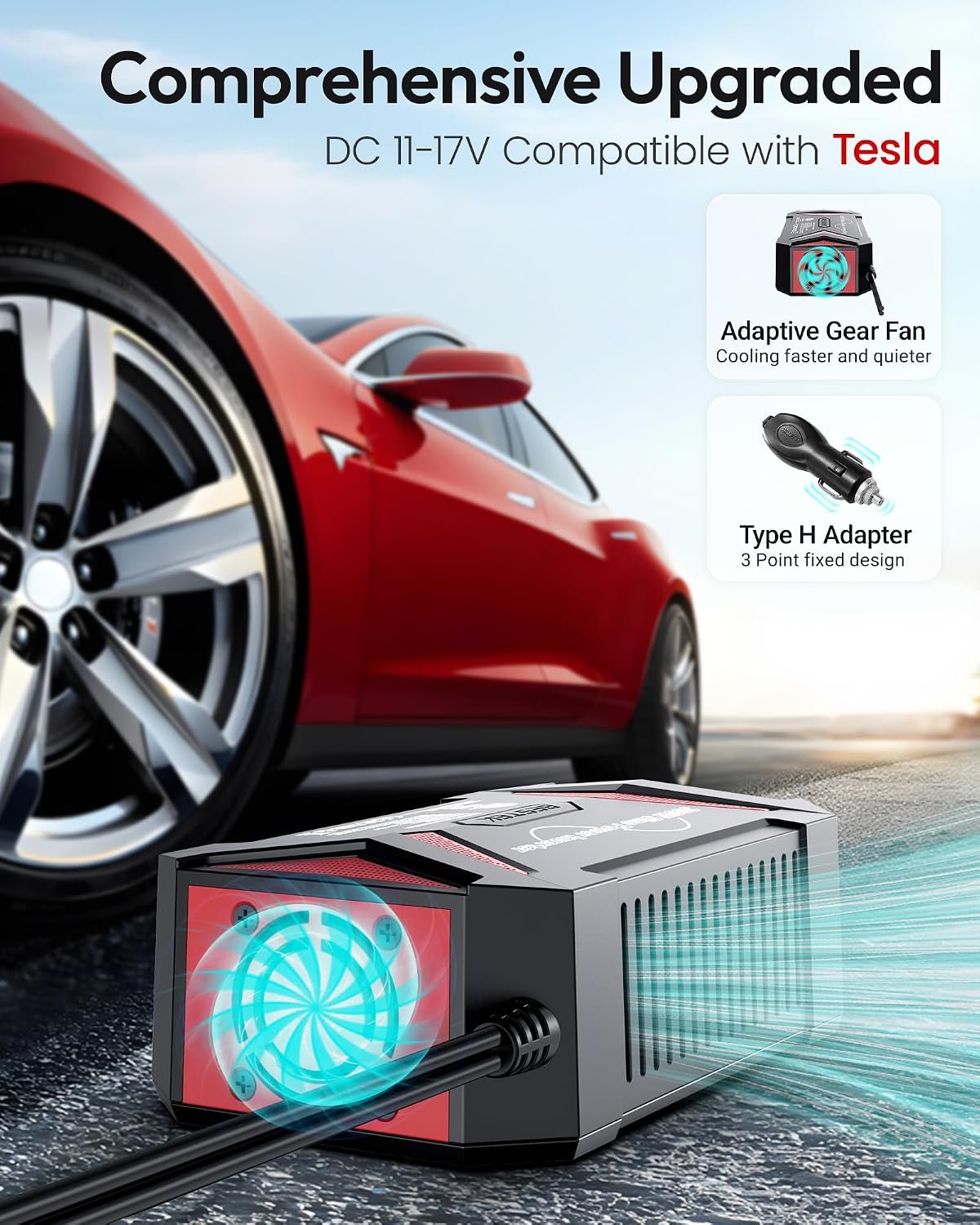 BESTEK Pure Sine Wave Power Inverter, 300W DC 12-17V to 110V AC Car Adapter | Vehicle Plug in Cigarette Lighter Outlet Solar Inverter, 4.8A Dual USB Fast Charging Ports for Phone, Laptop, CPAP(Black) - Image 4