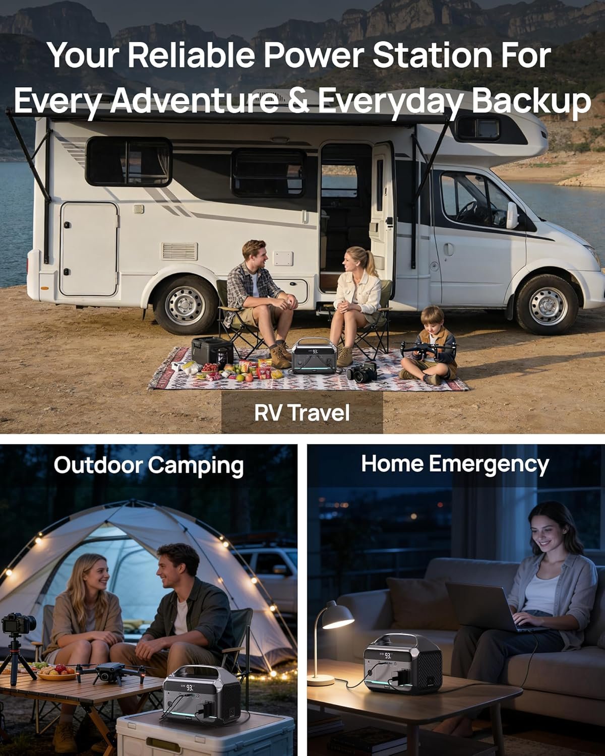 Daran Portable Power Station with 40W Solar Panel Included, 288Wh LiFePO4 Battery, 350W (600W Peak), 7-Port Design, 2.1Hrs Fast Charing Solar Generators for Home, Outdoor Camping - Image 7