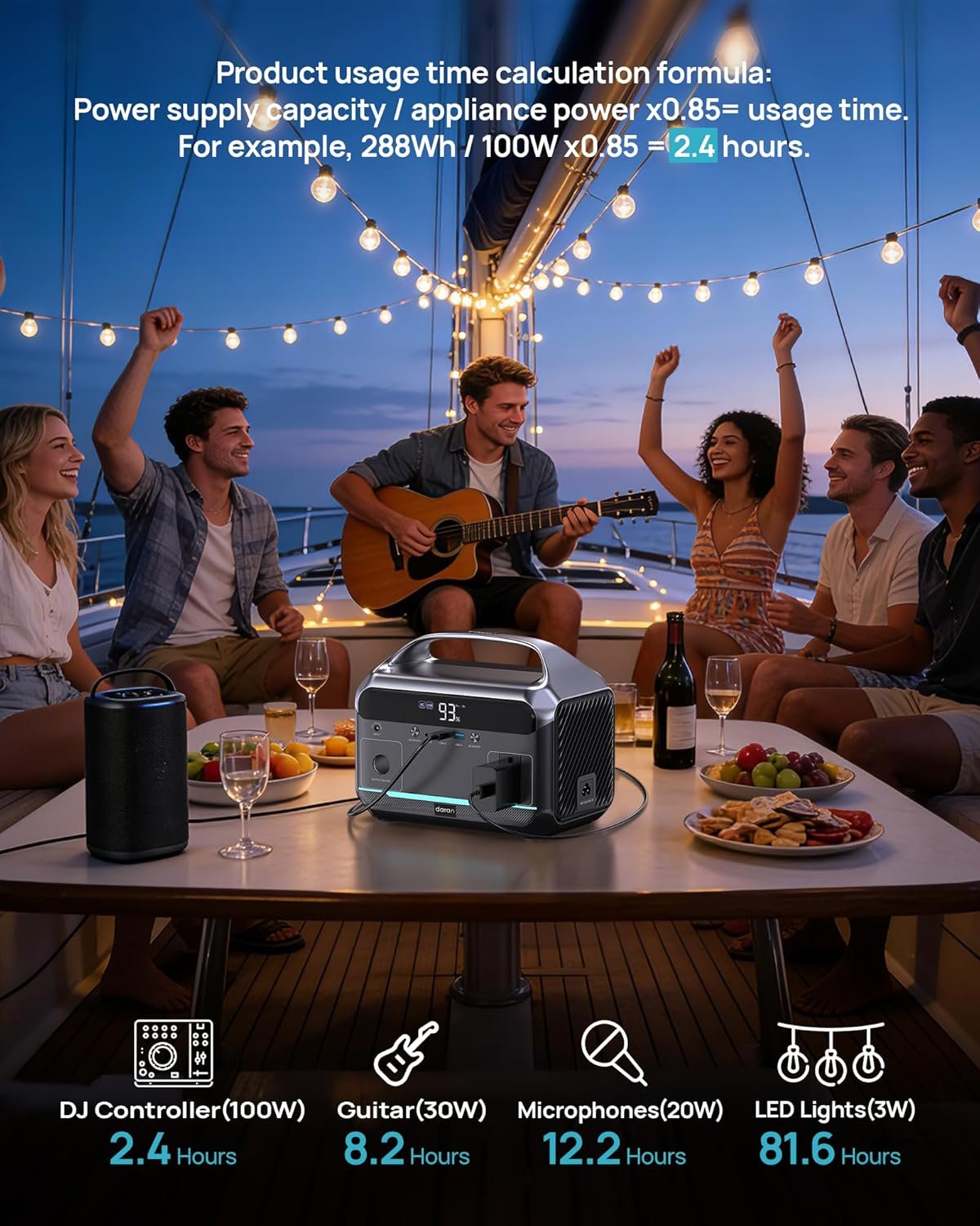 DARAN Portable Power Station 600W (1200W Peak), 288Wh Solar Generator LiFePO4 Battery with AC DC Outlets, 2hrs Fast Charging, 7-Port Design for Emergency, Hurricane (Solar Optional) - Image 7