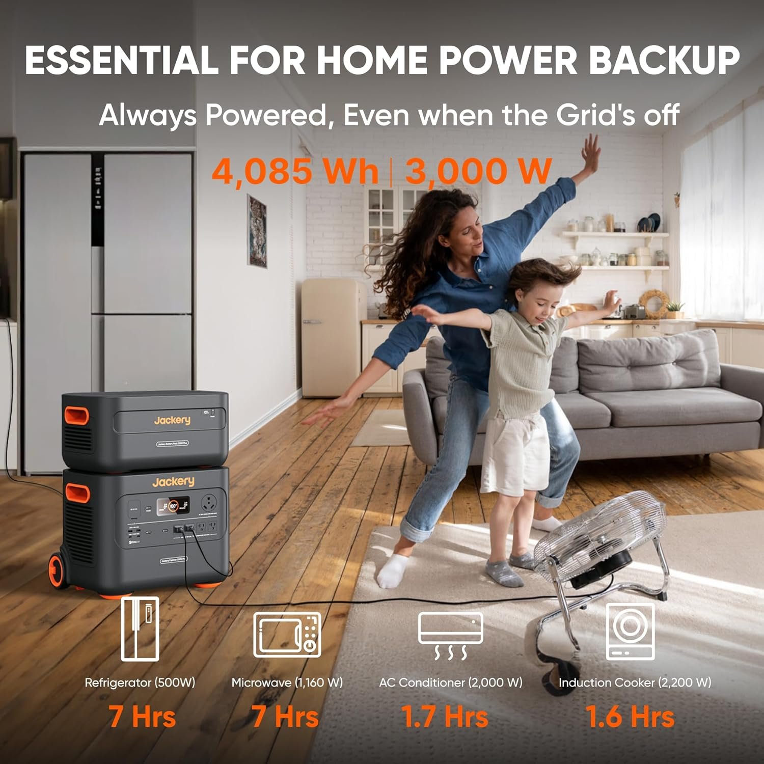 Jackery Explorer 2000 Plus and Extra Battery & 2x200W, 4085Wh, 3000W Output | LiFePO4, 10-Year Lifespan, Expandable to 24kWh, UPS Home Backup, for Camping, RV, Emergency - Image 2