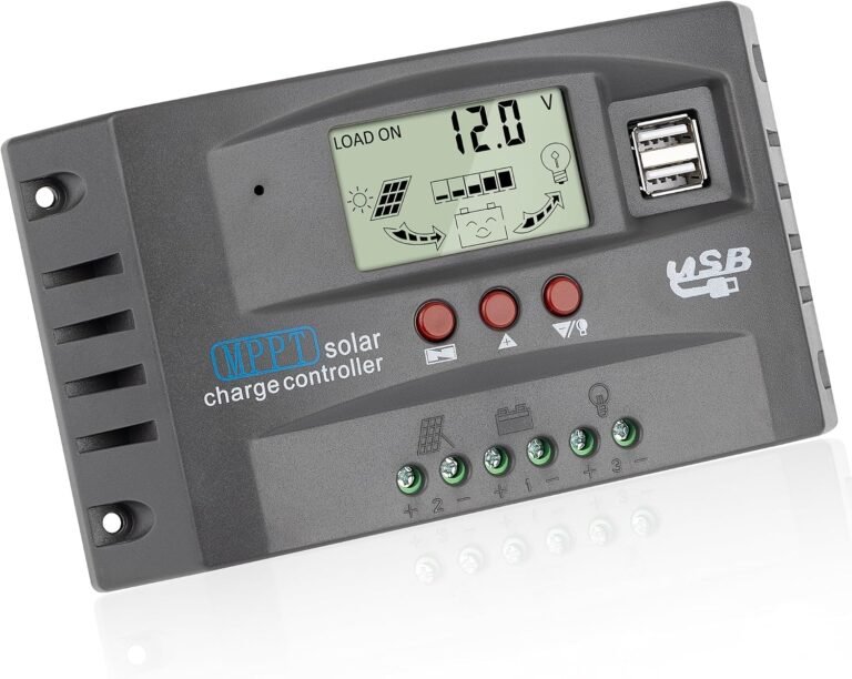 60A MPPT Solar Charge Controller 12V/24V Auto Tracking Solar Panel Regulator with Dual USB Port, LCD Display and 3 Timer Settings Suitable for Lead-Acid/Lithium-Ion/Lithium Iron Phosphate Battery Grey