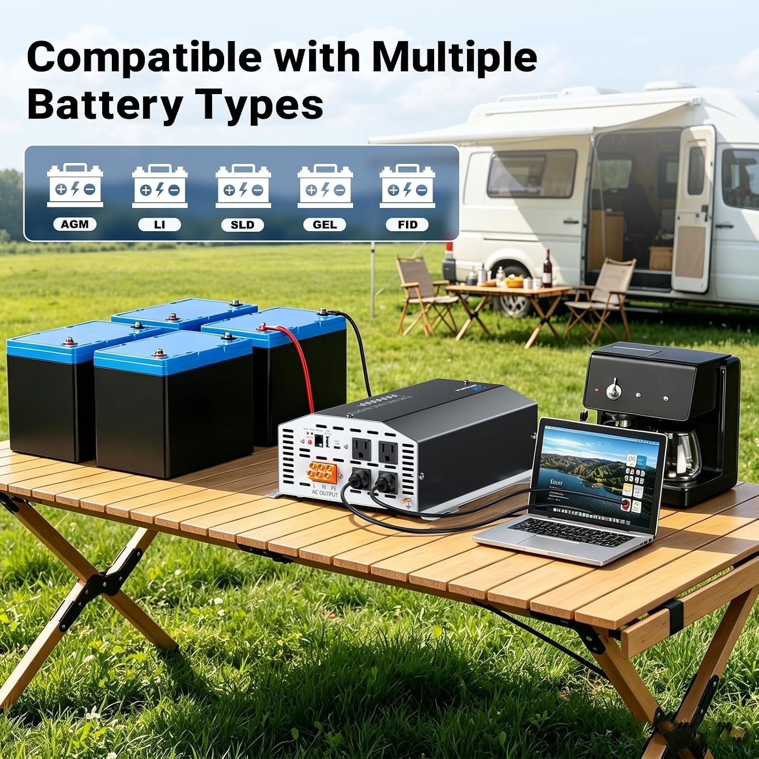 3000W Pure Sine Wave Inverter 12V DC to 120V AC Converter with LCD Remote | 6000W Peak,4AC Outlets, USB & Type-C Port,Clean power for Truck, RVs, Camping, Off Grid Systems, and Backup Applications - Image 4