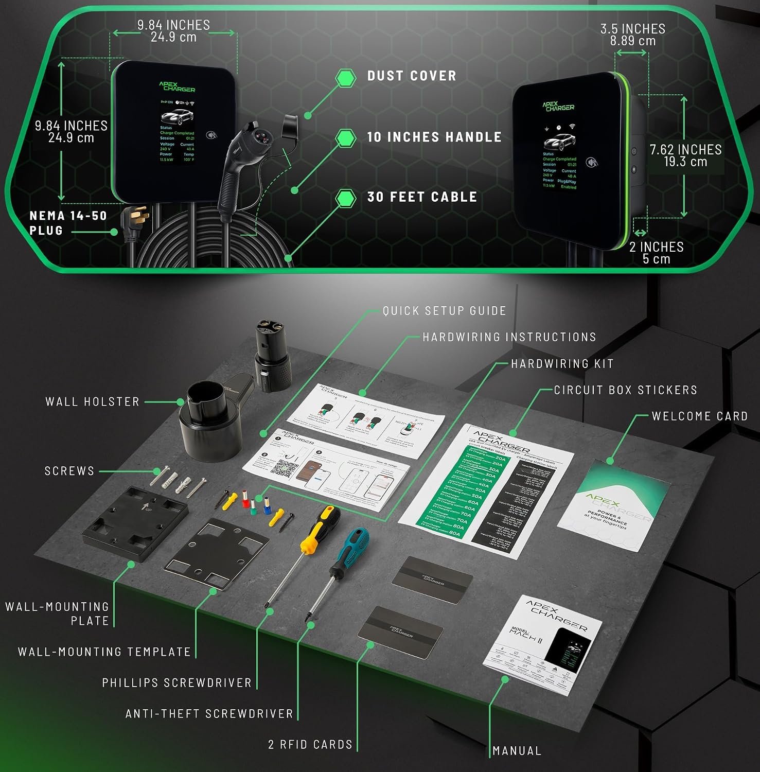 MACH 2:Fast Level 2 EV Charger 48 amp Garage-pro wall-Mount. Electric Vehicle Charging Station 4 Nema 14-50 Outlet. J1772 car Connector. Key Accessories: 30ft Cable & Tesla NACS evse Portable Adapter - Image 5